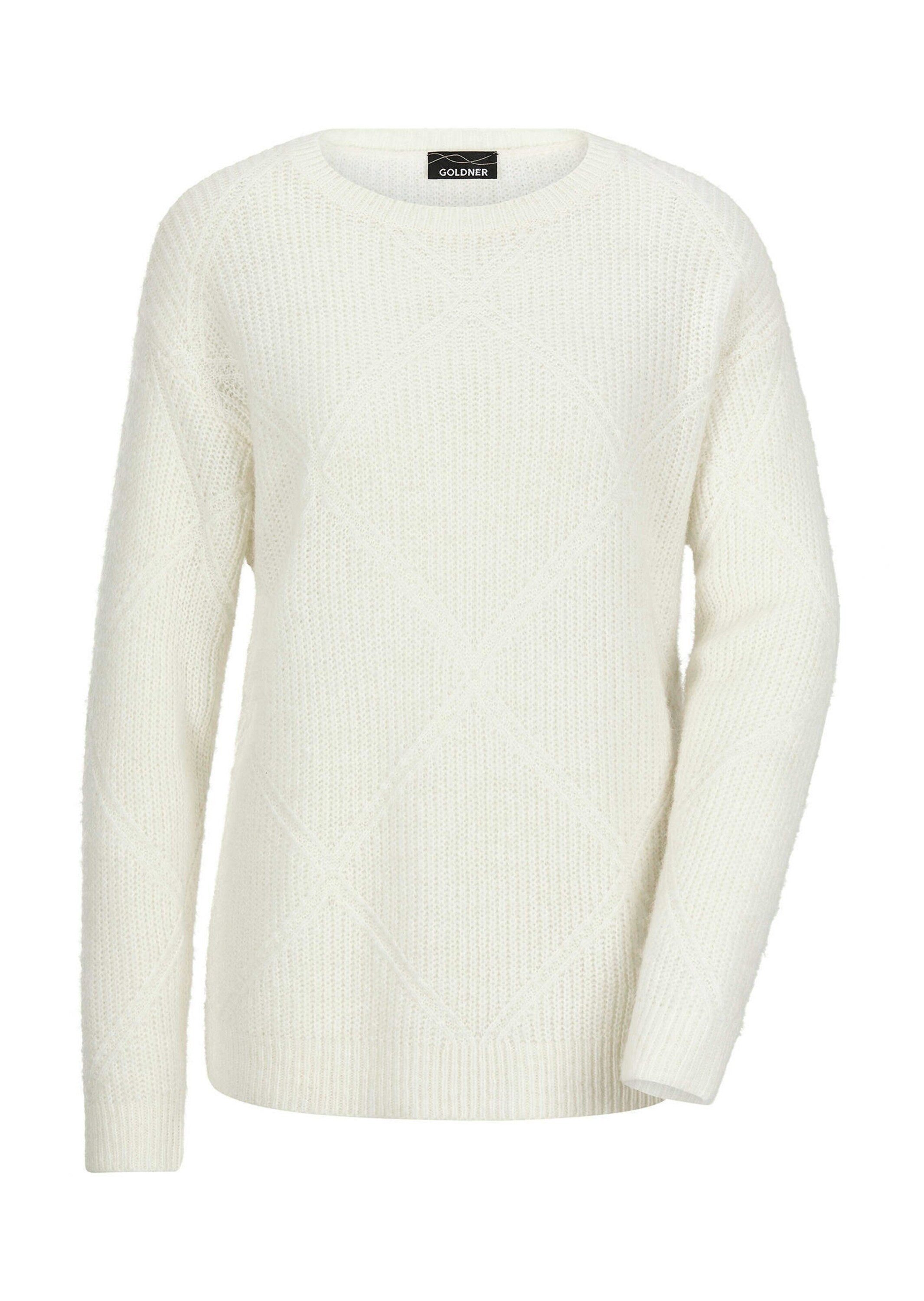 GOLDNER Strickpullover Langarm Pullover mit Rautenmuster Flauschiger U-Boot-Pullover mit Rippensaum, mit Wolle