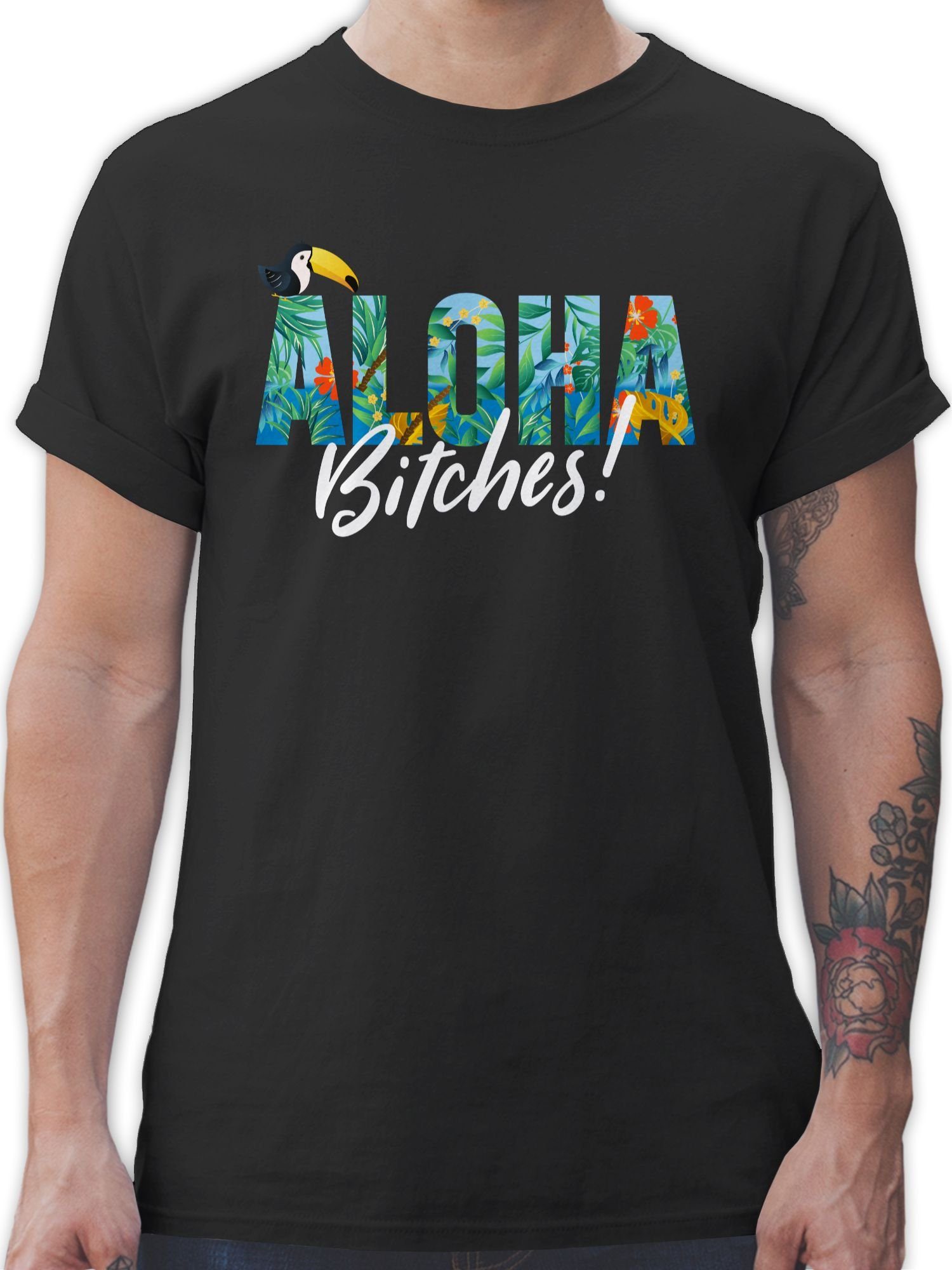 Karneval T-Shirt Aloha Outfit 1 Shirtracer Schwarz Bitches