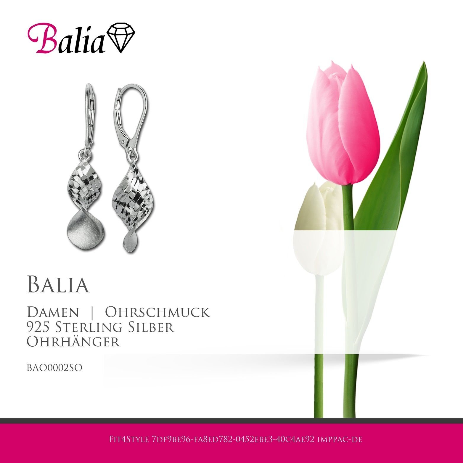 Balia matt Silber, 925 Sterling ca. Länge Damen Ohrhänger 3,8cm Balia Paar (Ohrhänger), Ohrhänger aus gedreht Damen Ohrringe