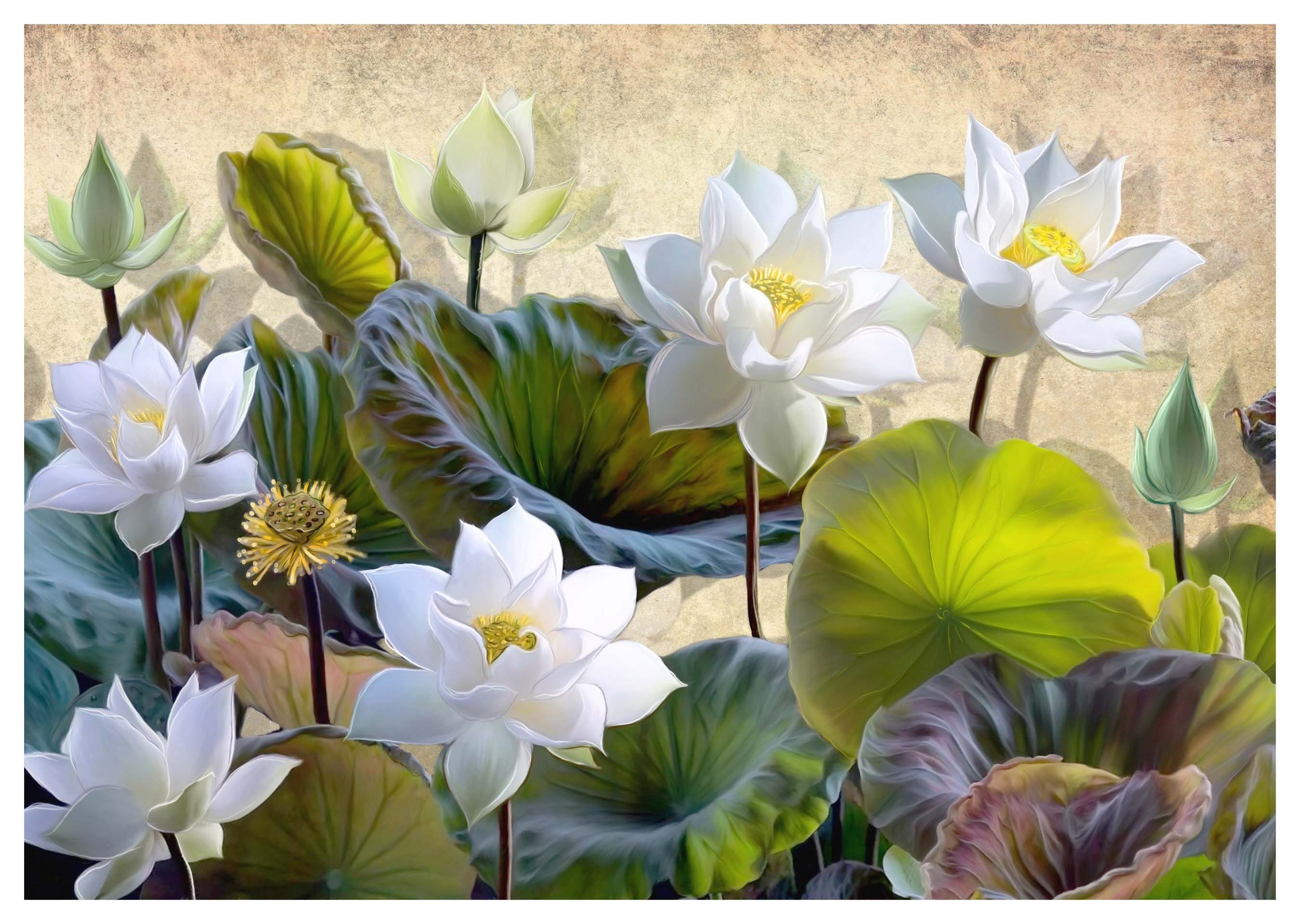 wandmotiv24 Fototapete Malerei Blüten Natur Blätter, glatt, Wandtapete, Motivtapete, matt, Vliestapete