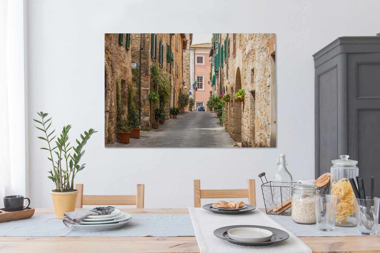 120x80 Leinwandbild Gemälde, Wohnbereiche, San Gimignano cm großes, (1 der, alle Straße mittelalterlichen OneMillionCanvasses® der XXL, Stadt in italienischen St), Wandbild für