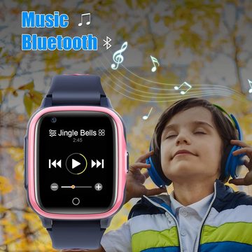 Krostming Klassenmodus Musik Player Vibrationsbenachrichtigung Geschenk Smartwatch (1.4 Zoll, Andriod iOS), mit GPS und Telefon 4G WiFi Videoanruf SOS Kamera WasserdichtNachricht