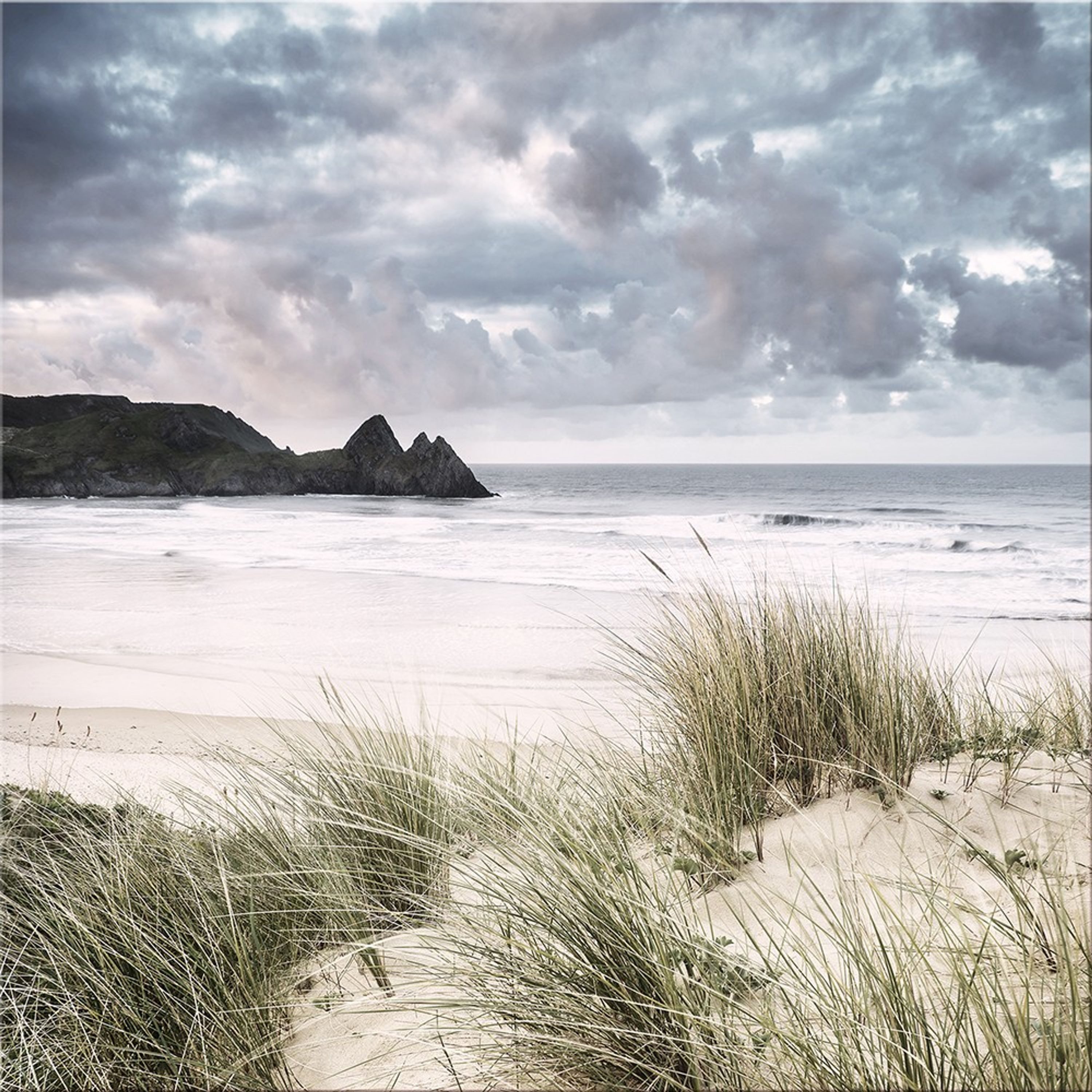 artissimo Deco-Panel Bild 30x30 cm / Wandbild klein leicht / Strandbild maritim modern, Strand und Meer: Küstenlandschaft mit Dünen in beige blau
