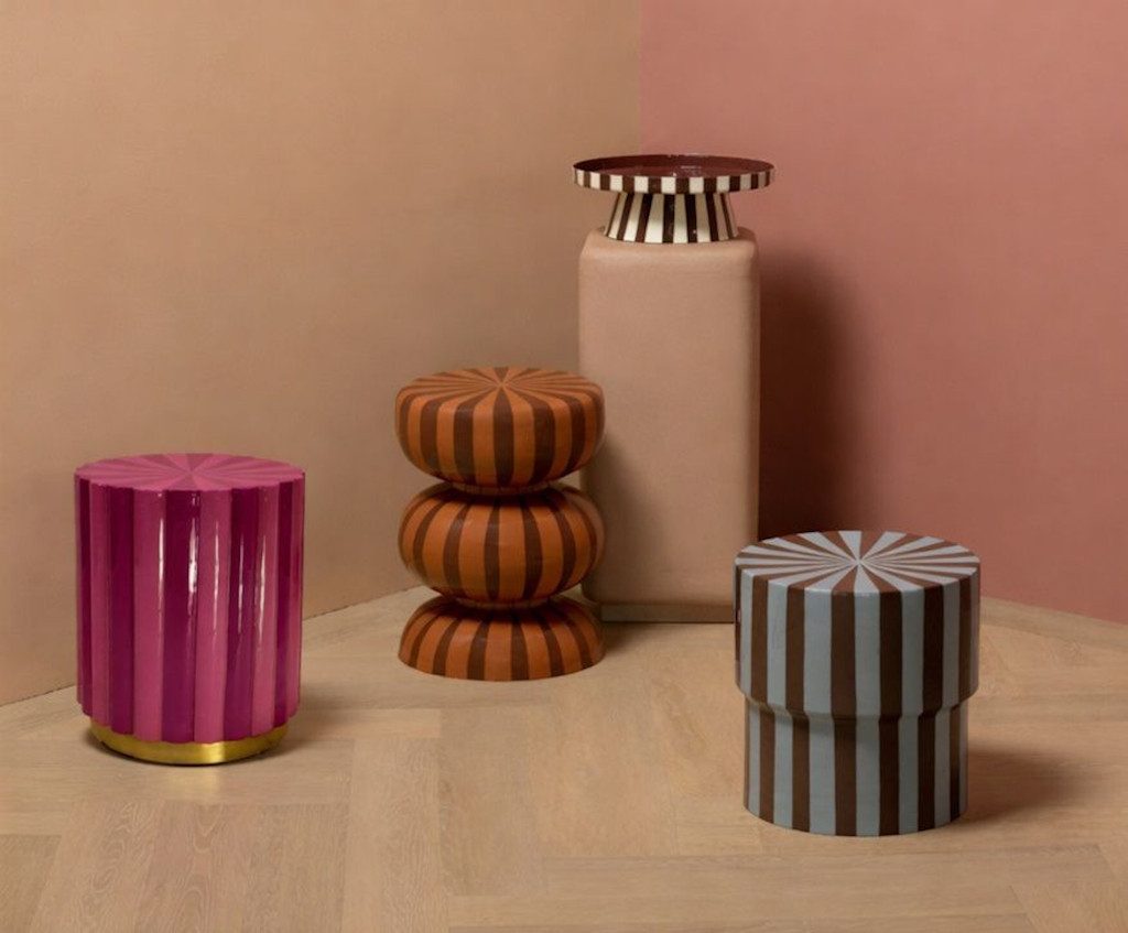 WOOOD Beistelltisch Retro Stripes Metall Hochglanz