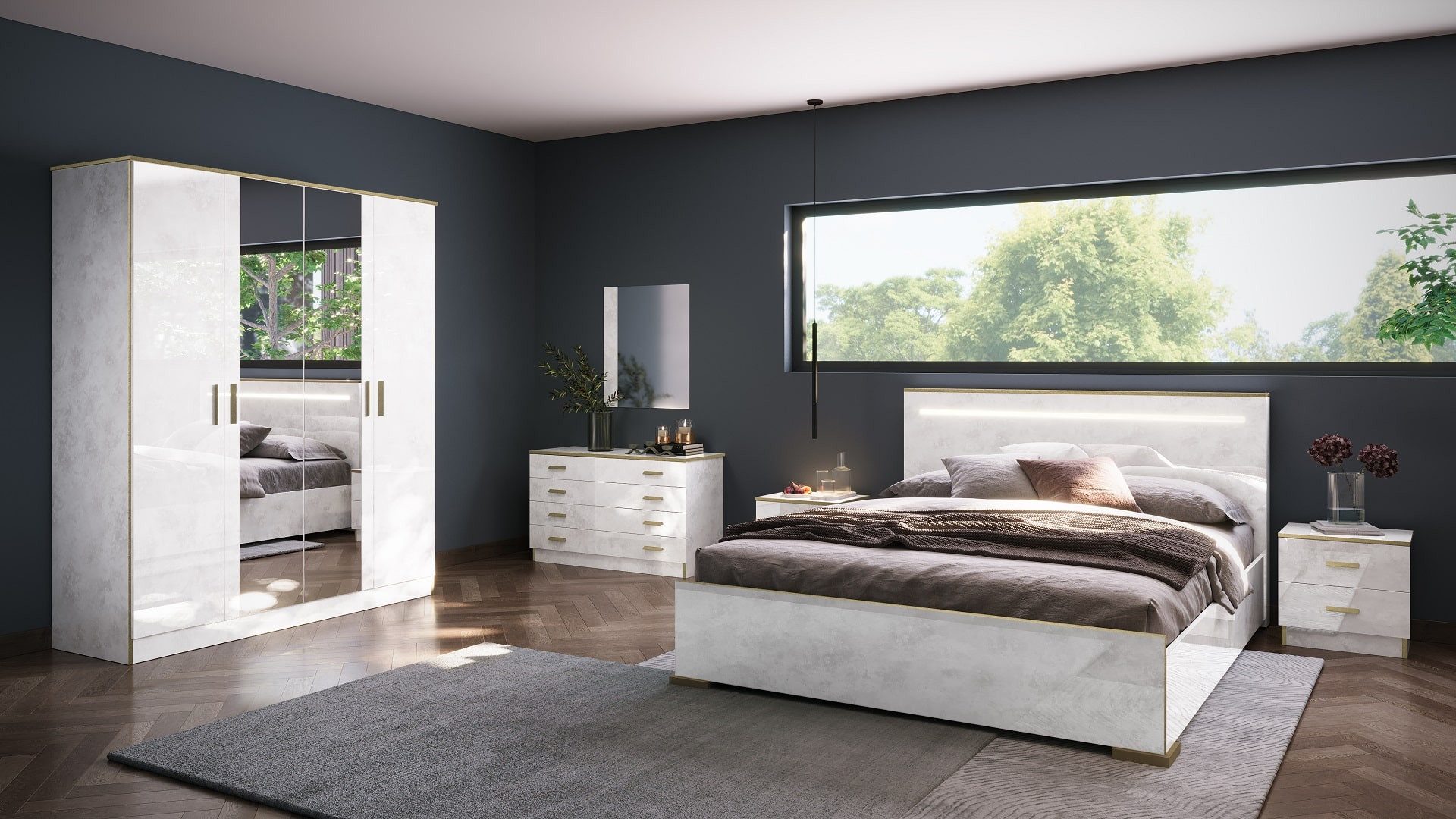 Interdesign24 Schlafzimmer-Set Noemi, (6-Teilig, in Beige/Gold Hochglanz), günstig online kaufen