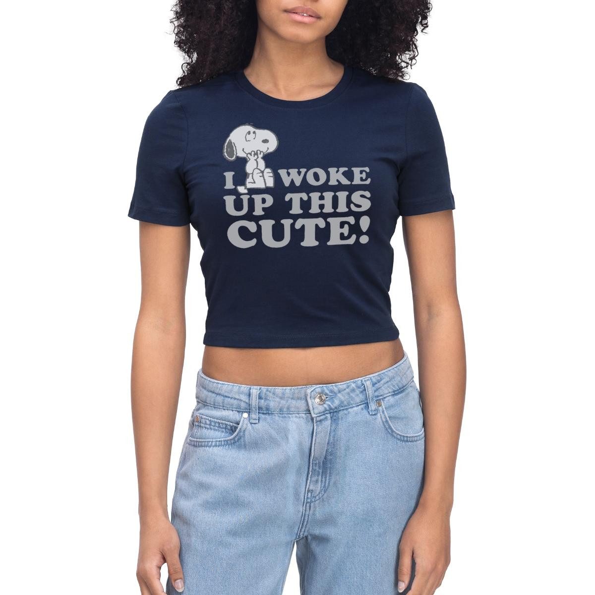 Spreadshirt T-Shirt Peanuts Snoopy I Woke Up This Cute Crop Top (1-tlg)