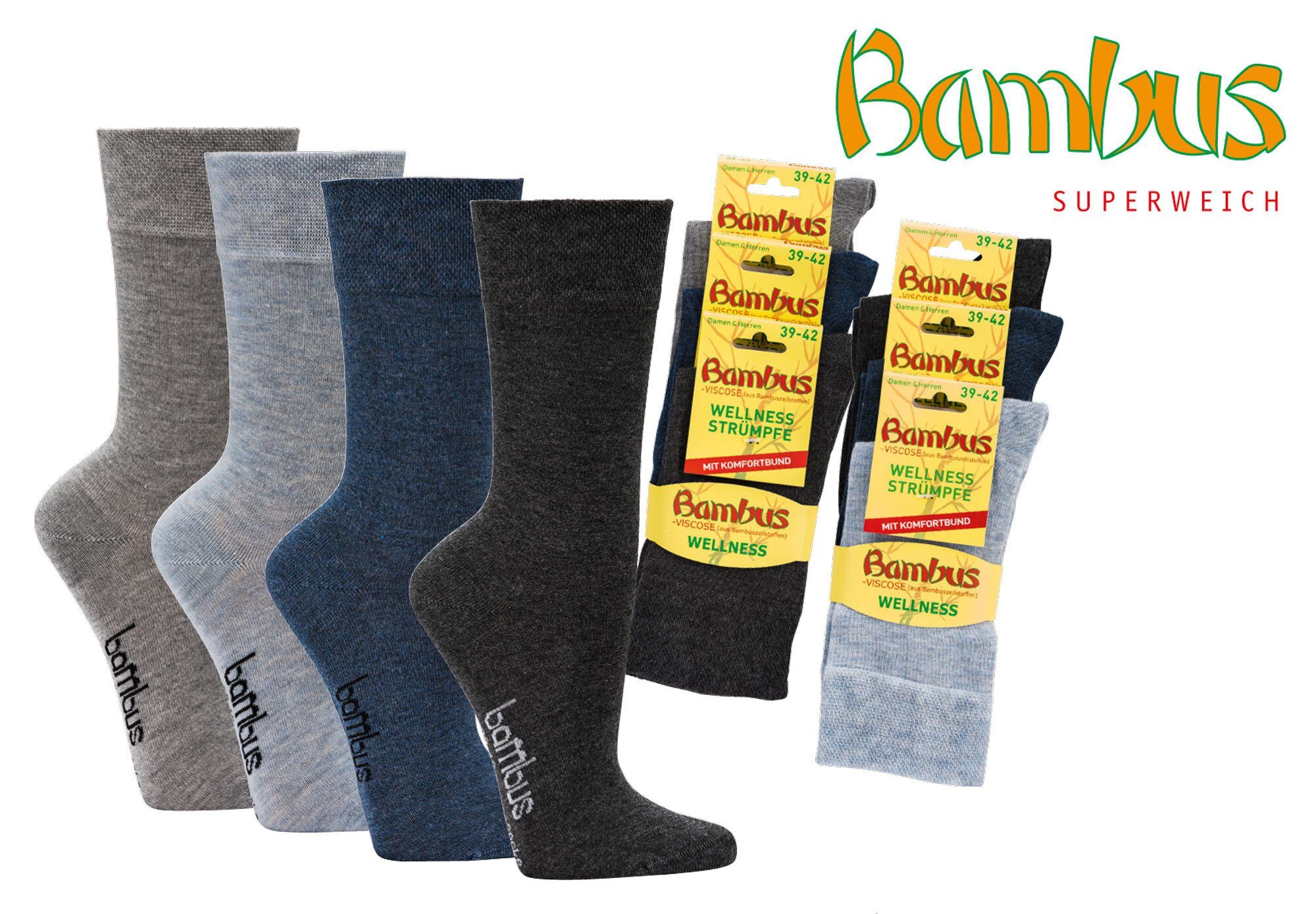 Socken Socks Pack Paar) assortiert (3-Paar, Fun 4 Bambus 3-er hell Wellness 3 Gesundheitssocken