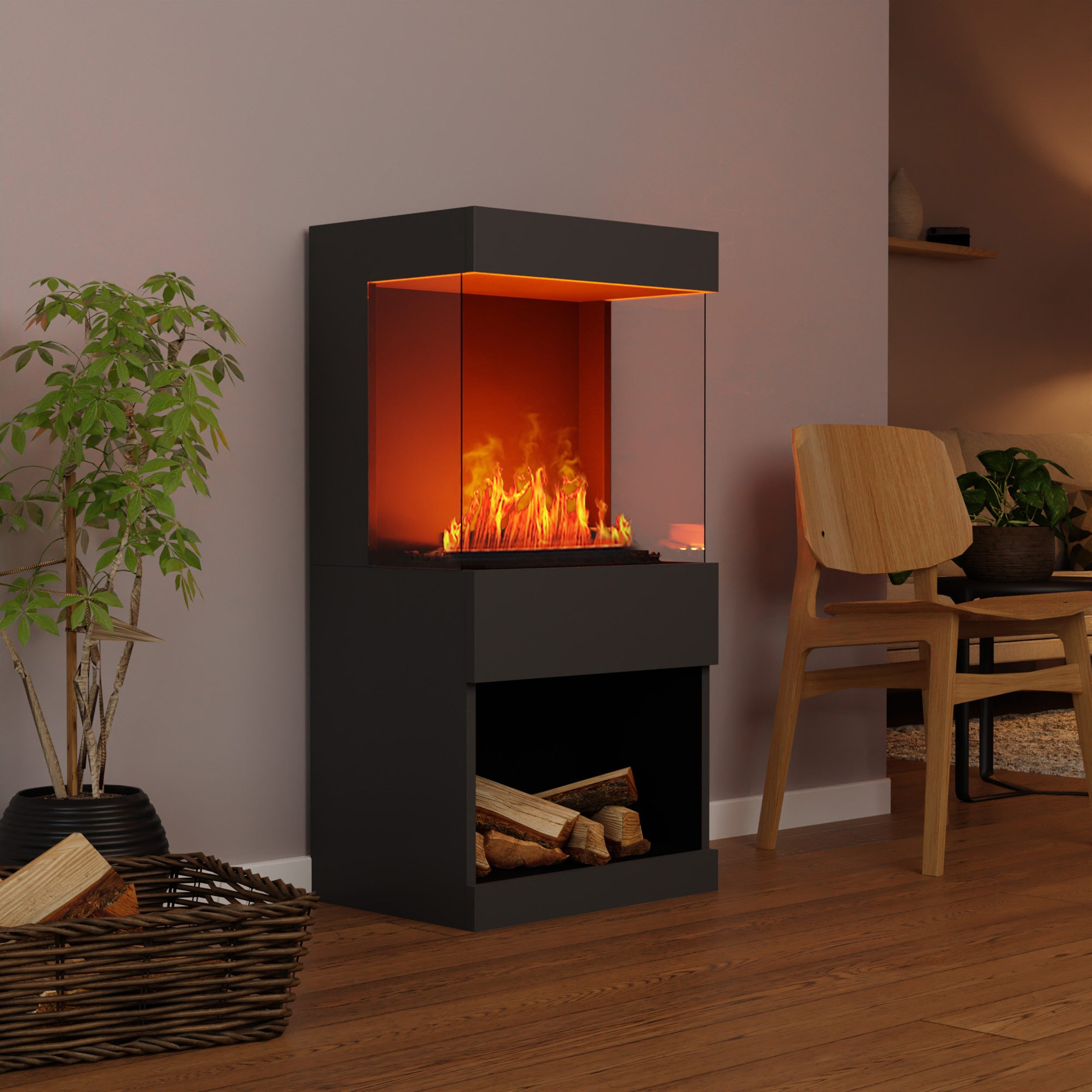 GLOW FIRE Elektrokamin OGF 2 Wasserdampf Kamin, Standkamin, Elektrischer Kamin, Wasserdampfkamin mit 3D Feuer und Knisterfunktion