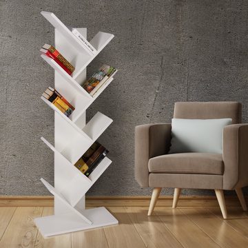 ML-DESIGN Bücherregal Bücherregal Bodenstehendes Regal Aktenregal Aufbewahrungregal, 9 Ebenen Baumform 50x25x140cm Weiß Holz