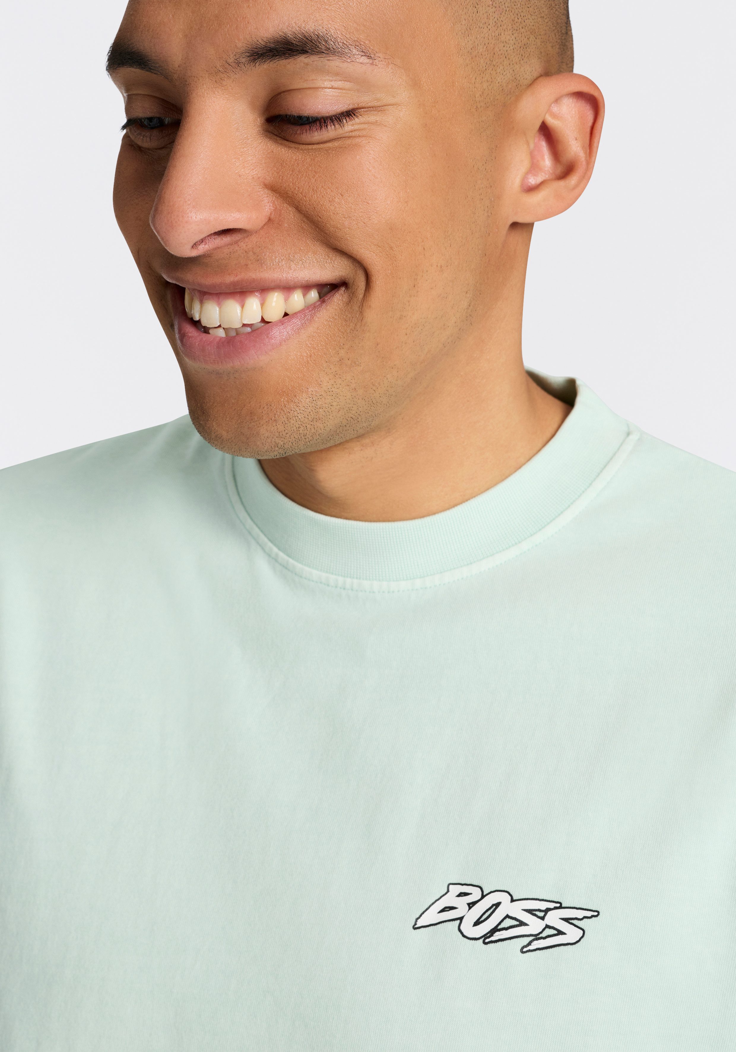 BOSS ORANGE T-Shirt Relaxed Fit, sommerlicher Druck, reine Baumwolle