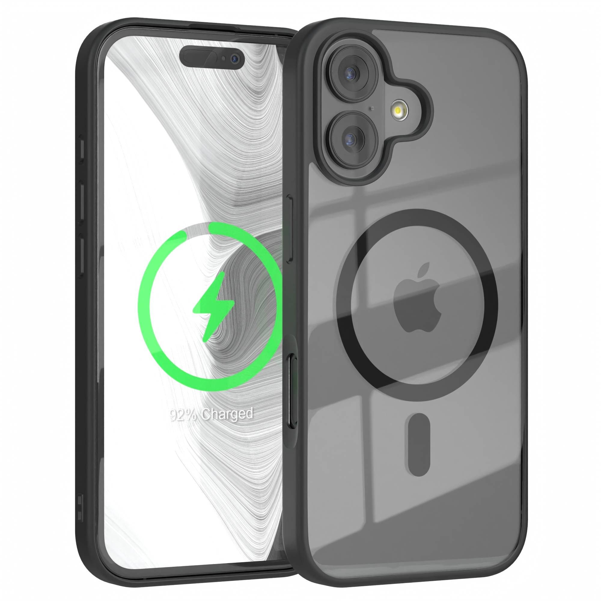 EAZY CASE Handyhülle Transparente Hülle mit MagSafe für iPhone 17 6,3 Zoll, Qi Charging kompatibel, Silicon Case, Slimcover Displayschutz, Schwarz