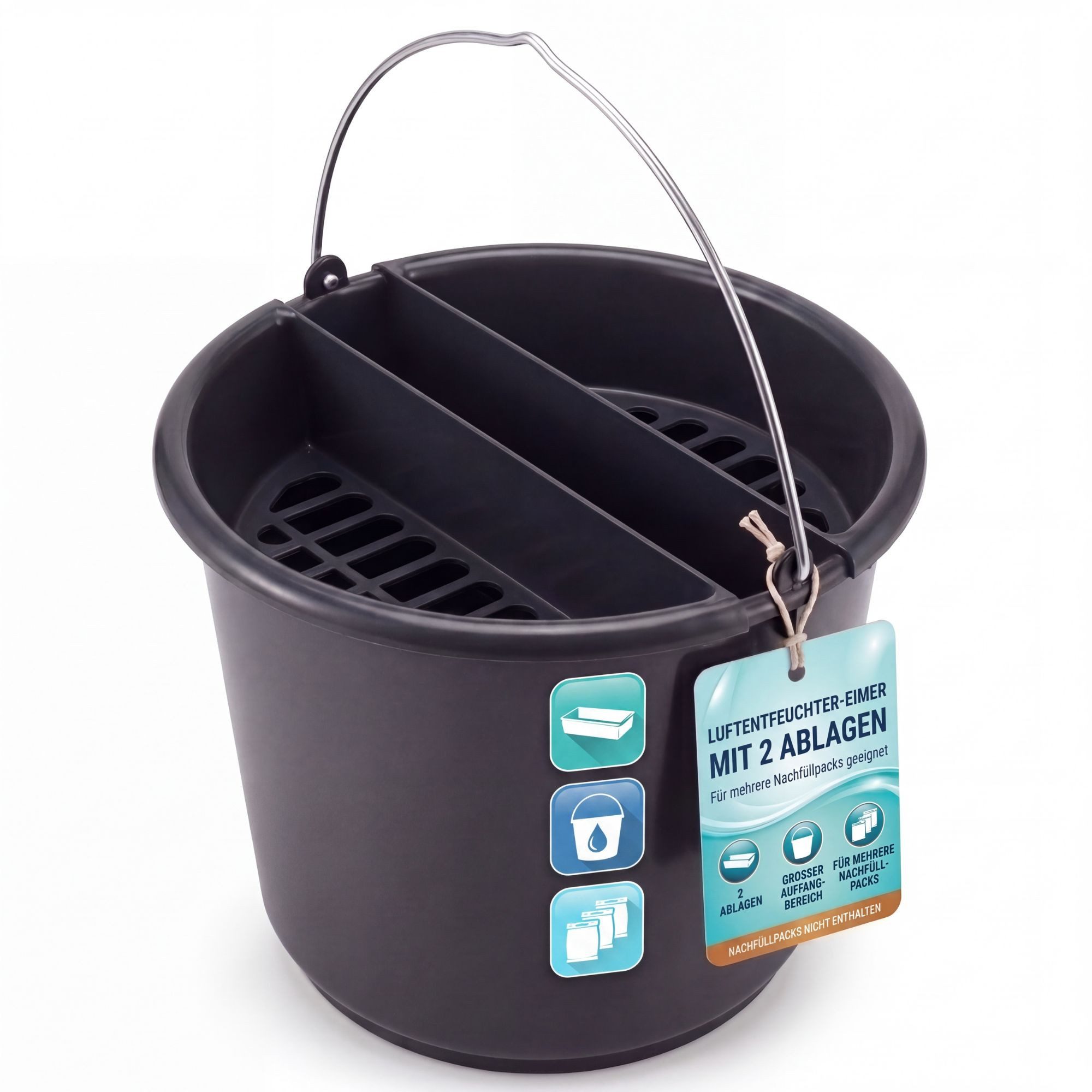 BigDean Luftentfeuchter + Nachfüllpacks 400g Entfeuchter Granulat Raumentfeuchter, 12-Liter-Eimer Auffangbehälter 2-Ablageschalen Made in Europe