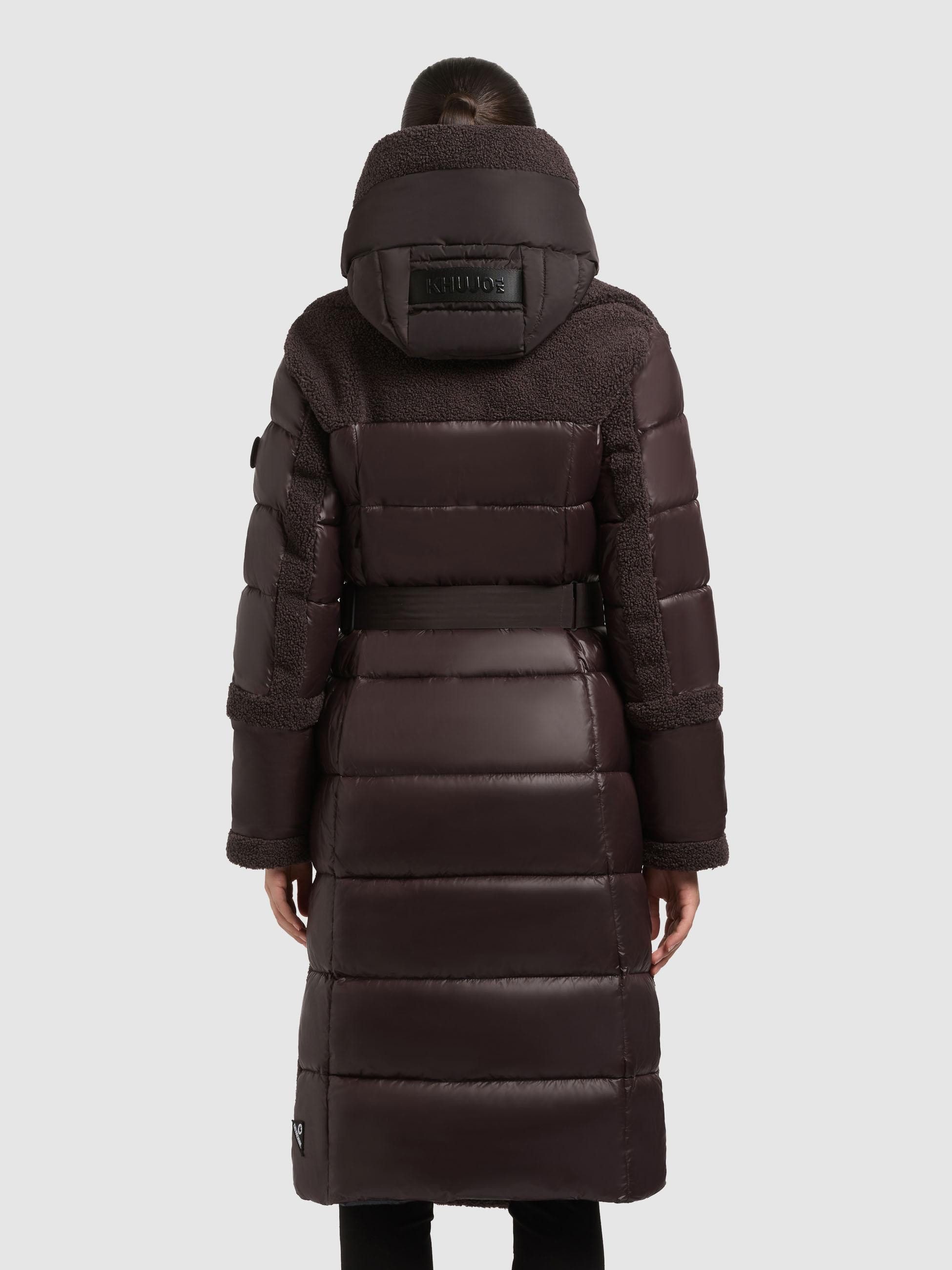 khujo Wintermantel Kalmia Langer Hybridmantel aus kuscheligem Plüsch mit Taillengürtel