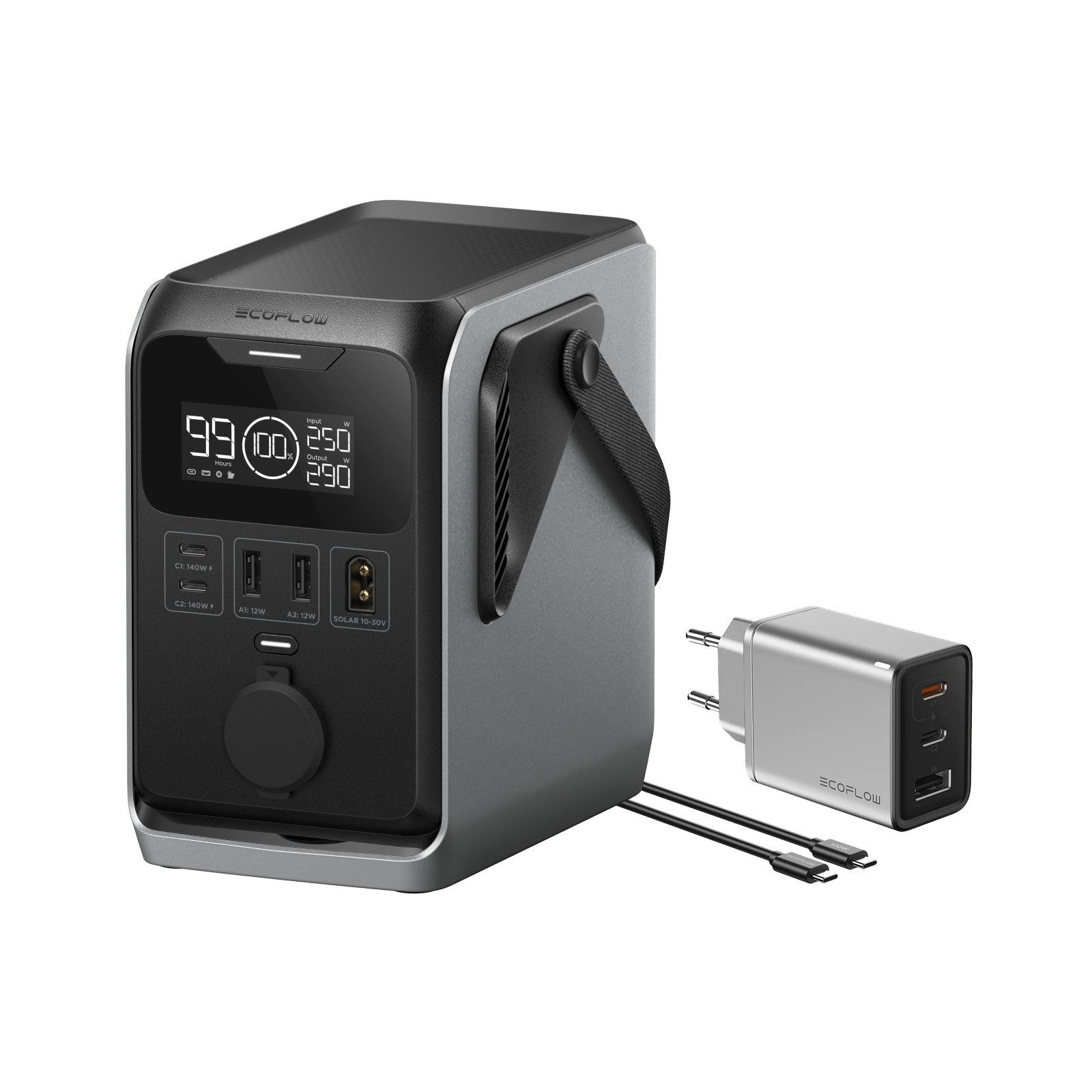 Ecoflow ECOFLOW TRAIL 300 DC Tragbare Powerstation, 288 Wh Powerstation 300 W Solargenerator, Schnellladung, 5 Ausgänge Sturzsicher, Solar/Kfz-Eingang, 0 dB für Camping/Reisen/Notfälle