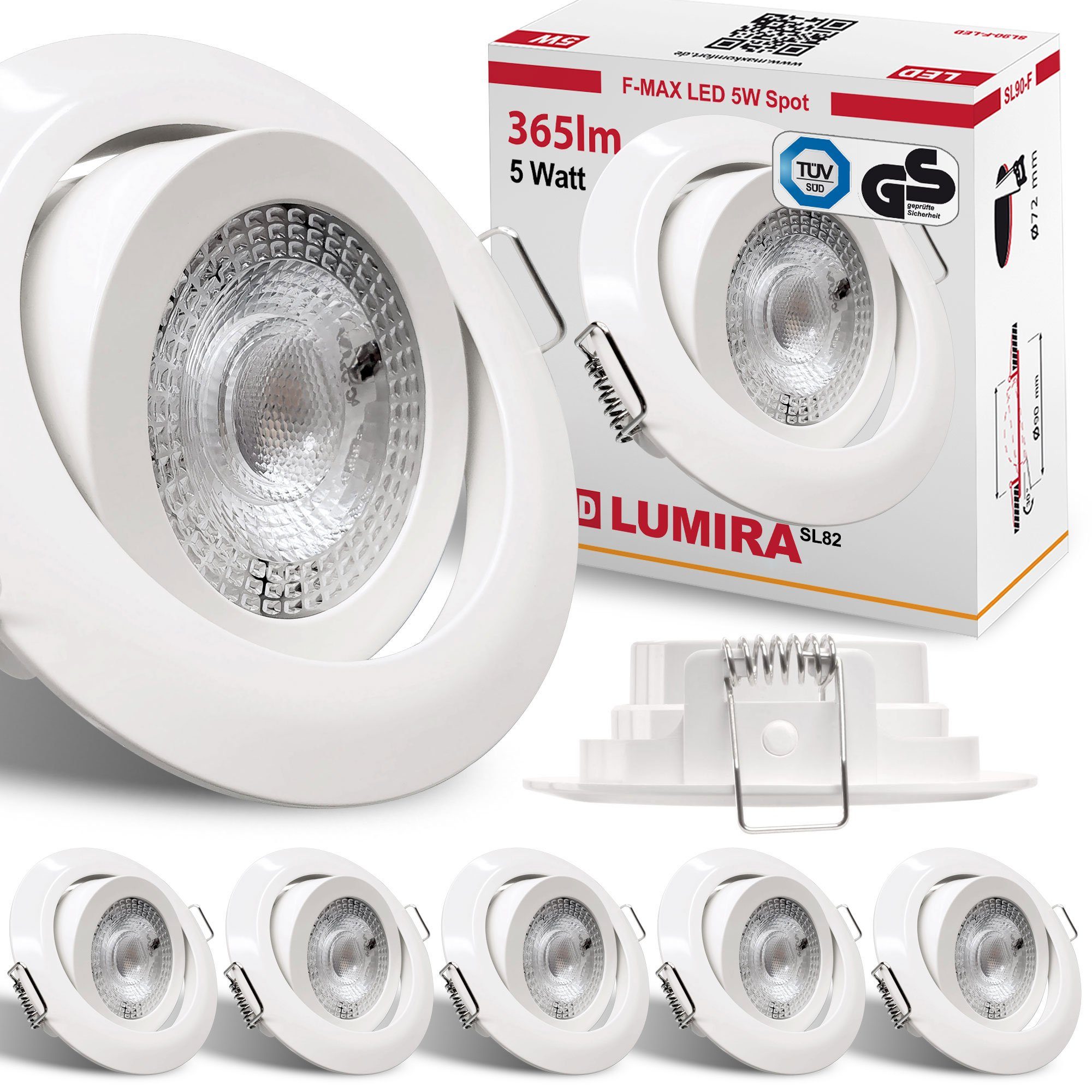Maxkomfort LED Einbaustrahler 6/12er-Set Ultraflach & Schwenkbar, 3 Lichtfarben umschaltbar, LED fest integriert, (3000K/4000K/6500K), IP20 Deckenspots für Wohnzimmer, Küche & Flur - Ø82x25mm