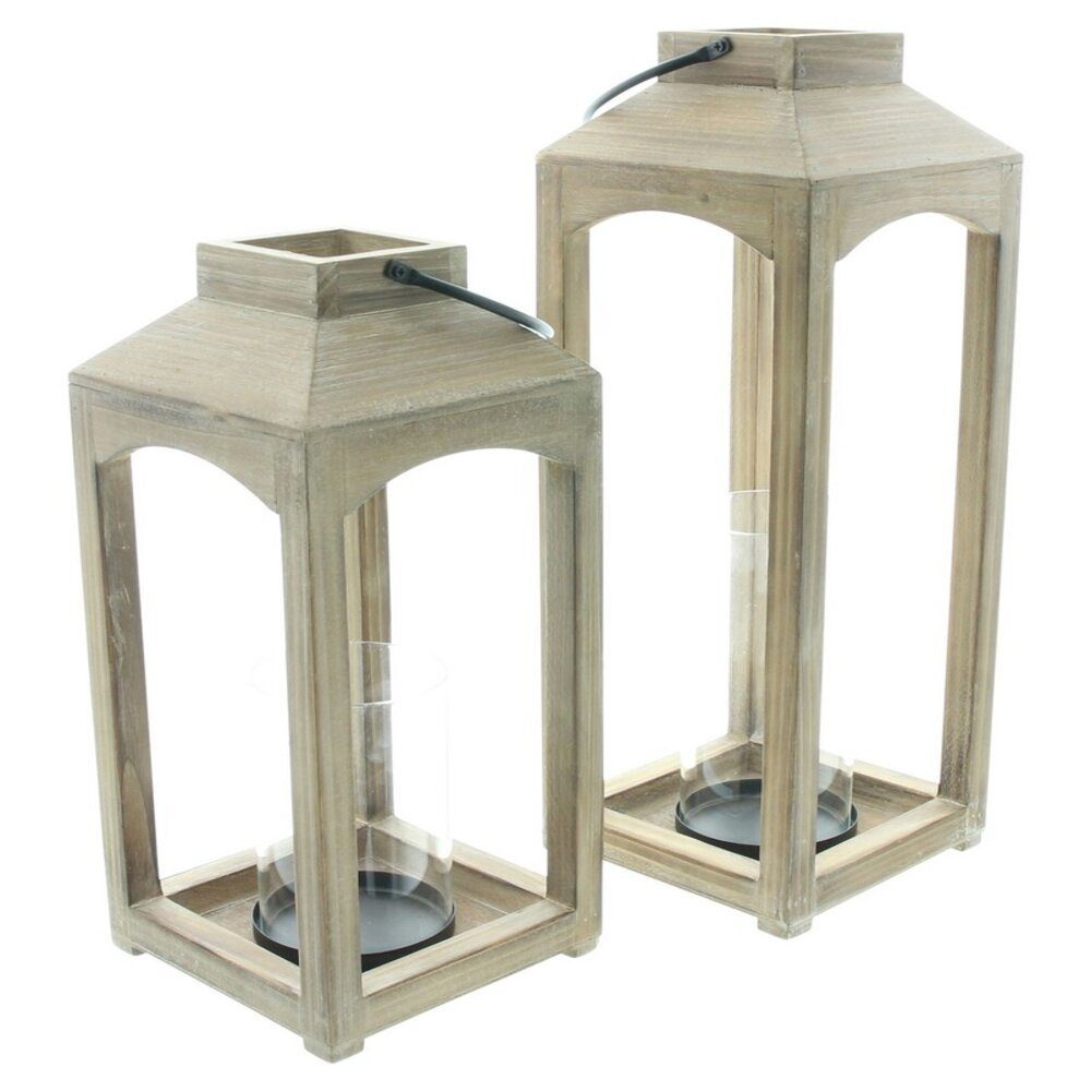 Home-trends24.de Kerzenlaterne Laterne Kerzenhalter Kerzenständer Windlicht Holz Natur Braun 2er Set (2 St) – Bild 3 von 4