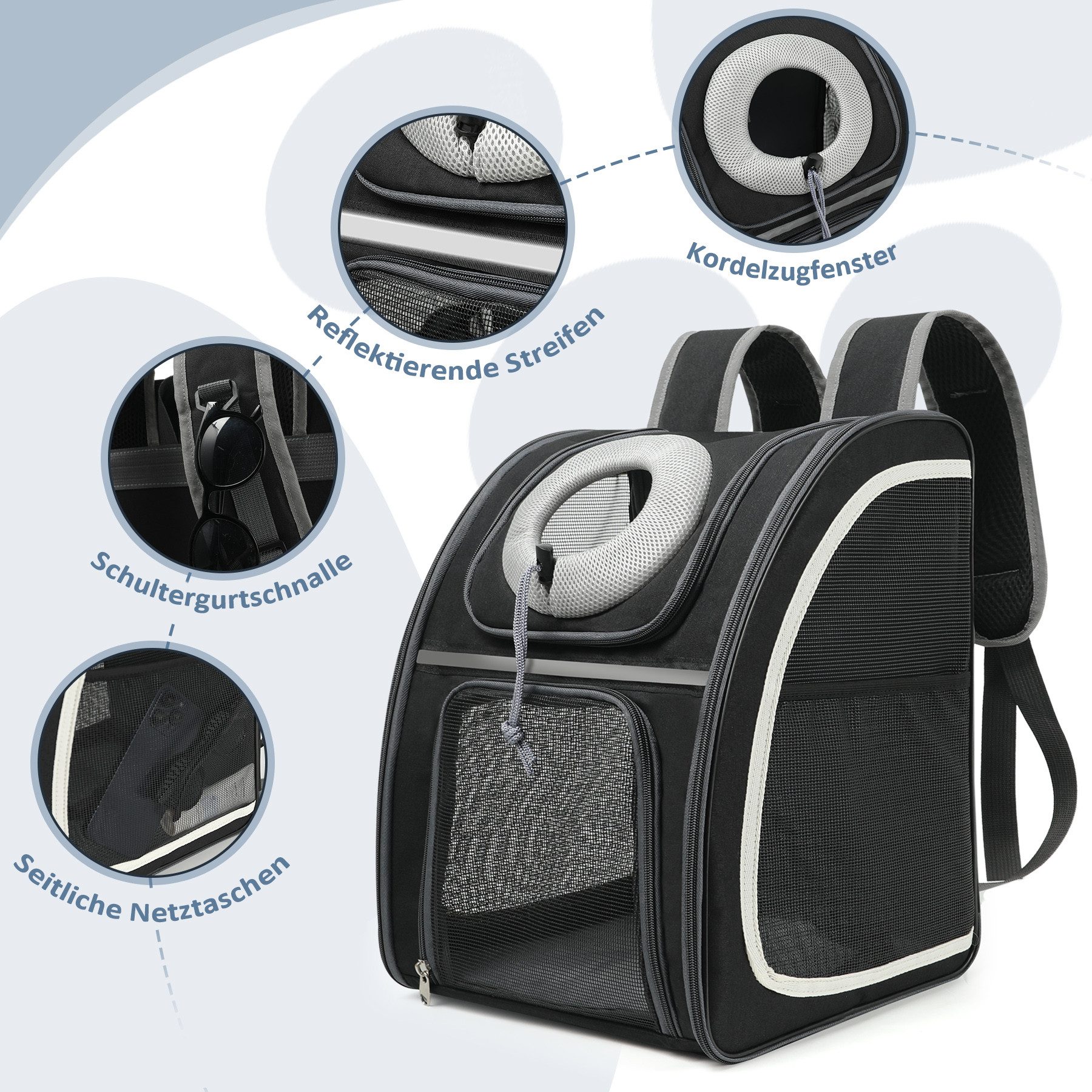 CALIYO Tiertransporttasche Haustier Rucksack mit Netzfenster, Hunde & Katzenrucksack Faltbar bis 8,00 kg, Wasserdichtes Oxford-Tuch mit Viel Platz