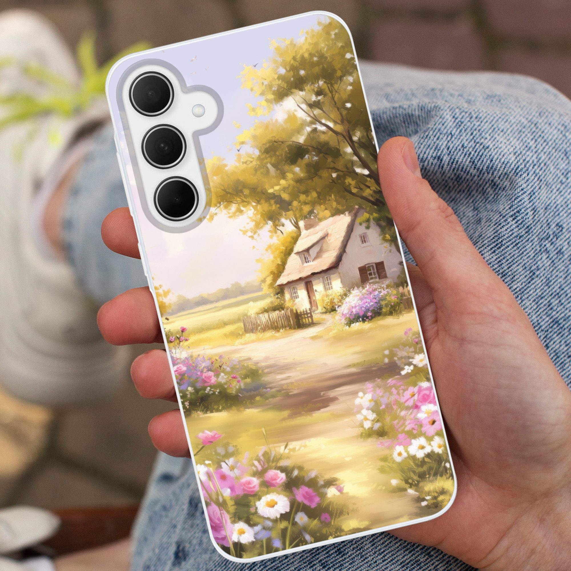 MuchoWow Handyhülle für Samsung Galaxy A35 5G Landhaus - Holz - Blumen, Smartphone-Bumper, Print, Handy Schutzhülle Dünn