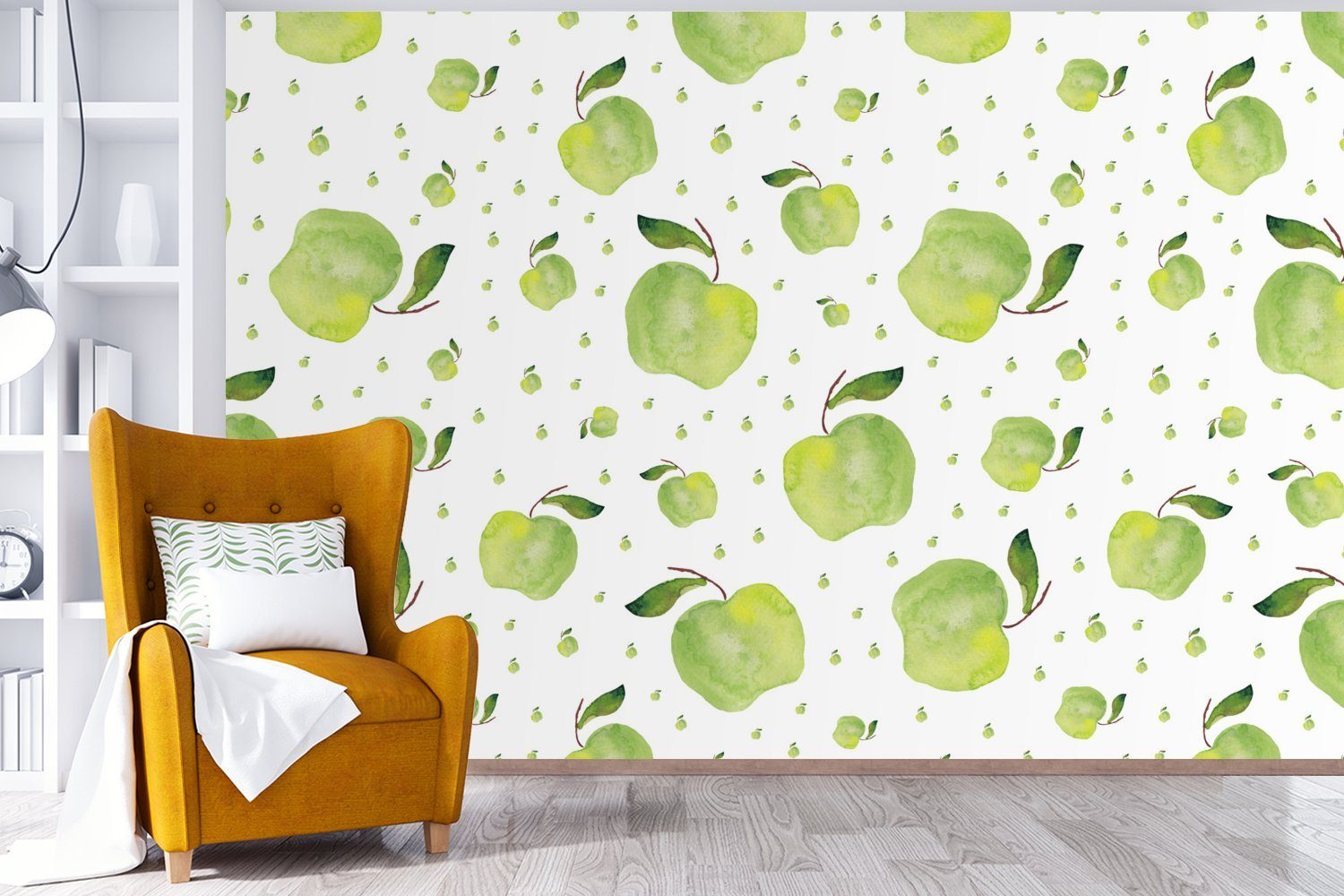 Kinderzimmer, Muster, Wohnzimmer, Äpfel Tapete Vinyl Matt, (6 MuchoWow Schlafzimmer, bedruckt, St), - Fototapete für Grün - Wallpaper