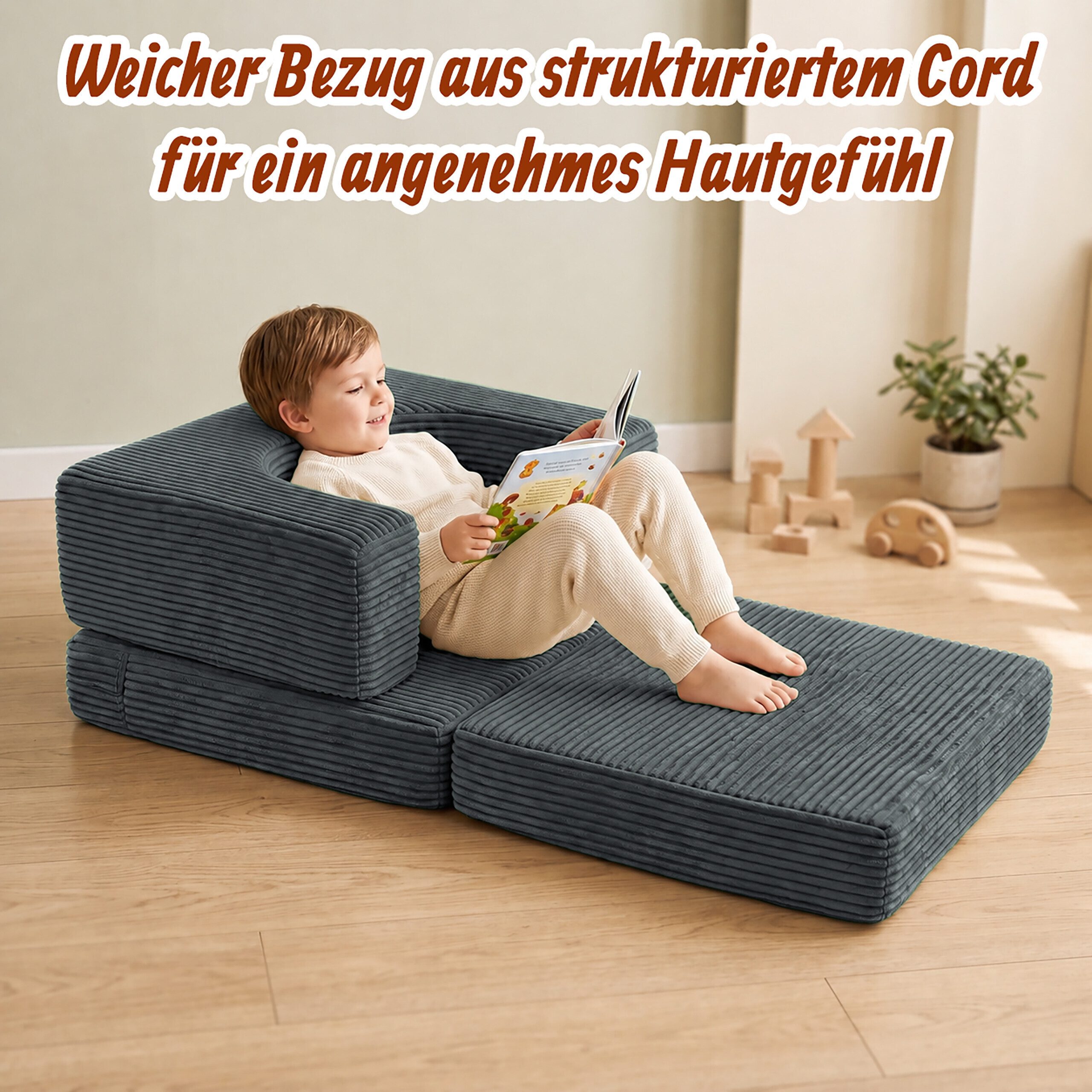 relaxdays Kindersitzgruppe 4-tlg. Kindersessel modular, (4-tlg), Anthrazit – Bild 2 von 5
