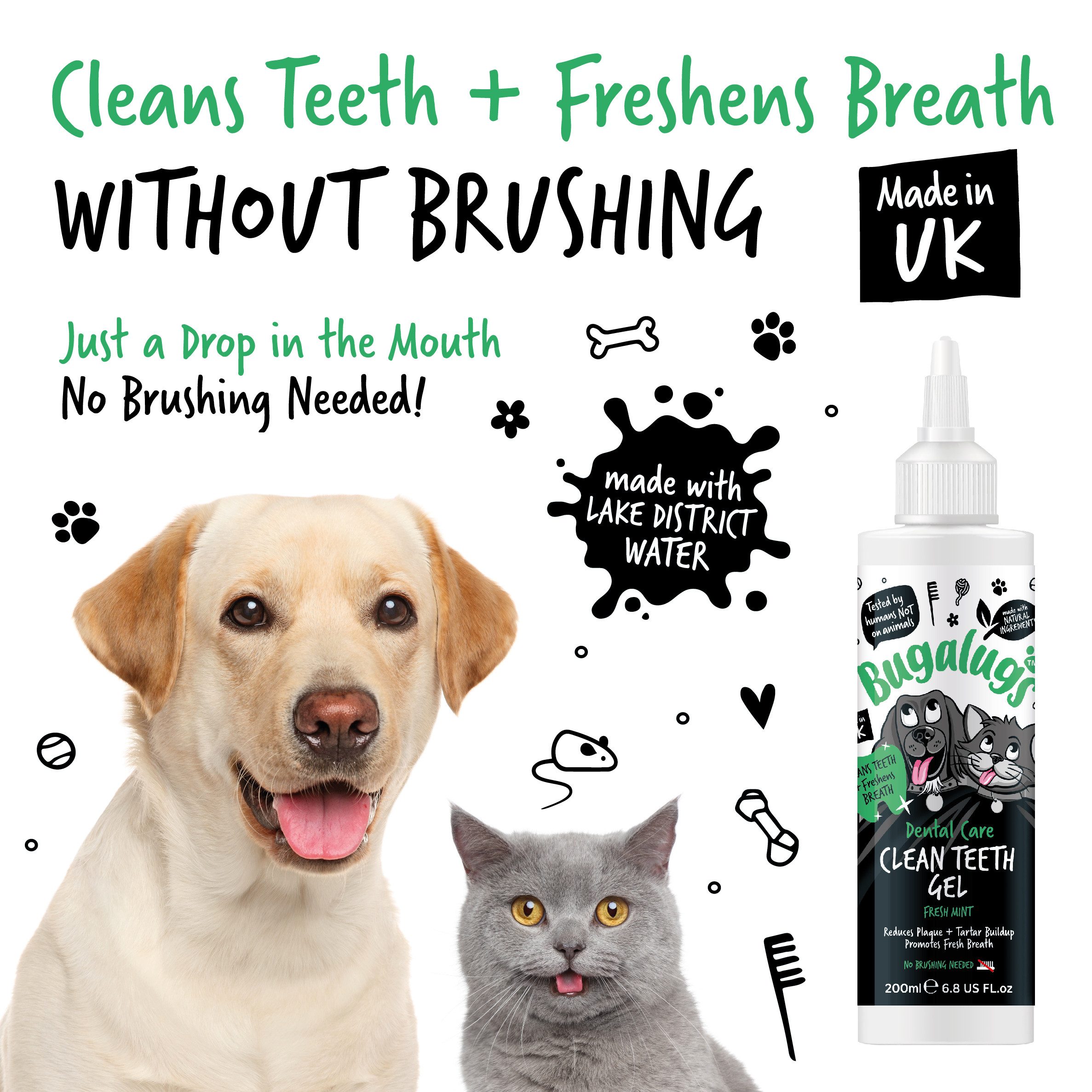 Bugalugs Tier-Zahncreme Bugalugs Dental Care Clean Teeth Gel 200ml – Frischer Minzgeschmack, (Eine Flasche)