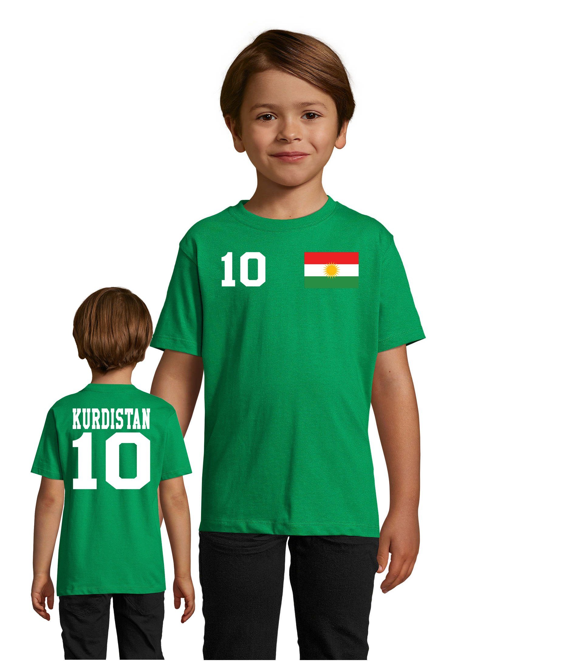 Blondie & Brownie T-Shirt Kinder Kurdistan Fan Sport Trikot Fußball Weltmeister Meister WM Weiss/Grün