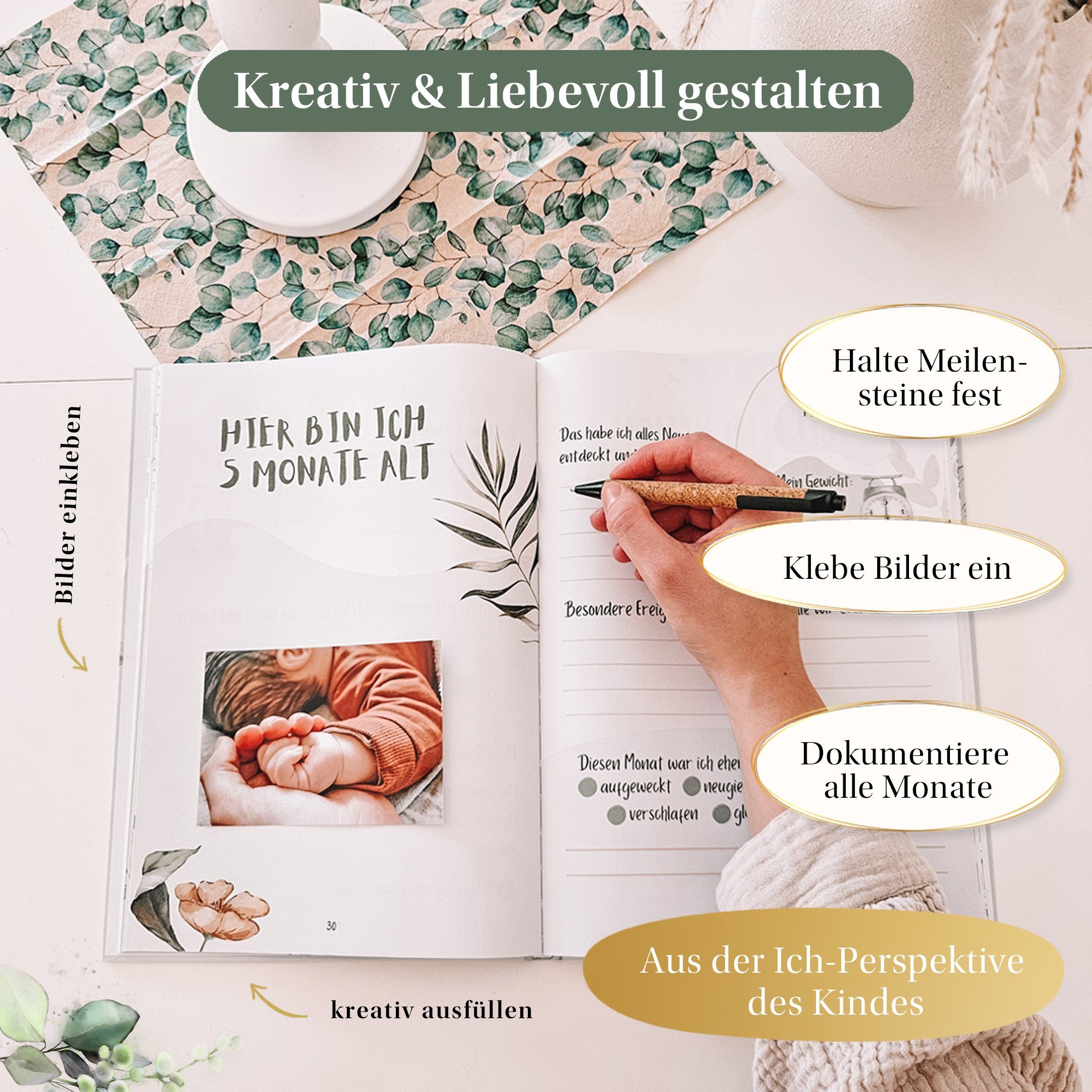 Eulentaler Tagebuch I Babyalbum I Mein erstes Jahr I Von Pädagogen gestaltet I handgemalte Illustrationen, viel Platz für Fotos & Erinnerungen, 84 Seiten