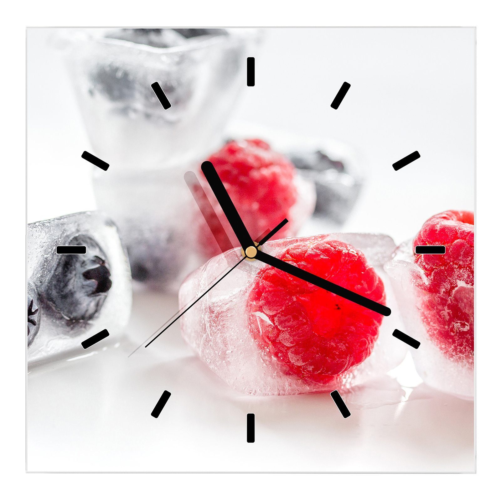 Wandkunst Glasuhr 30 mit Eiswürfel Wanduhr Größe x 30 cm Motiv Beeren mit Primedeco Wanduhr