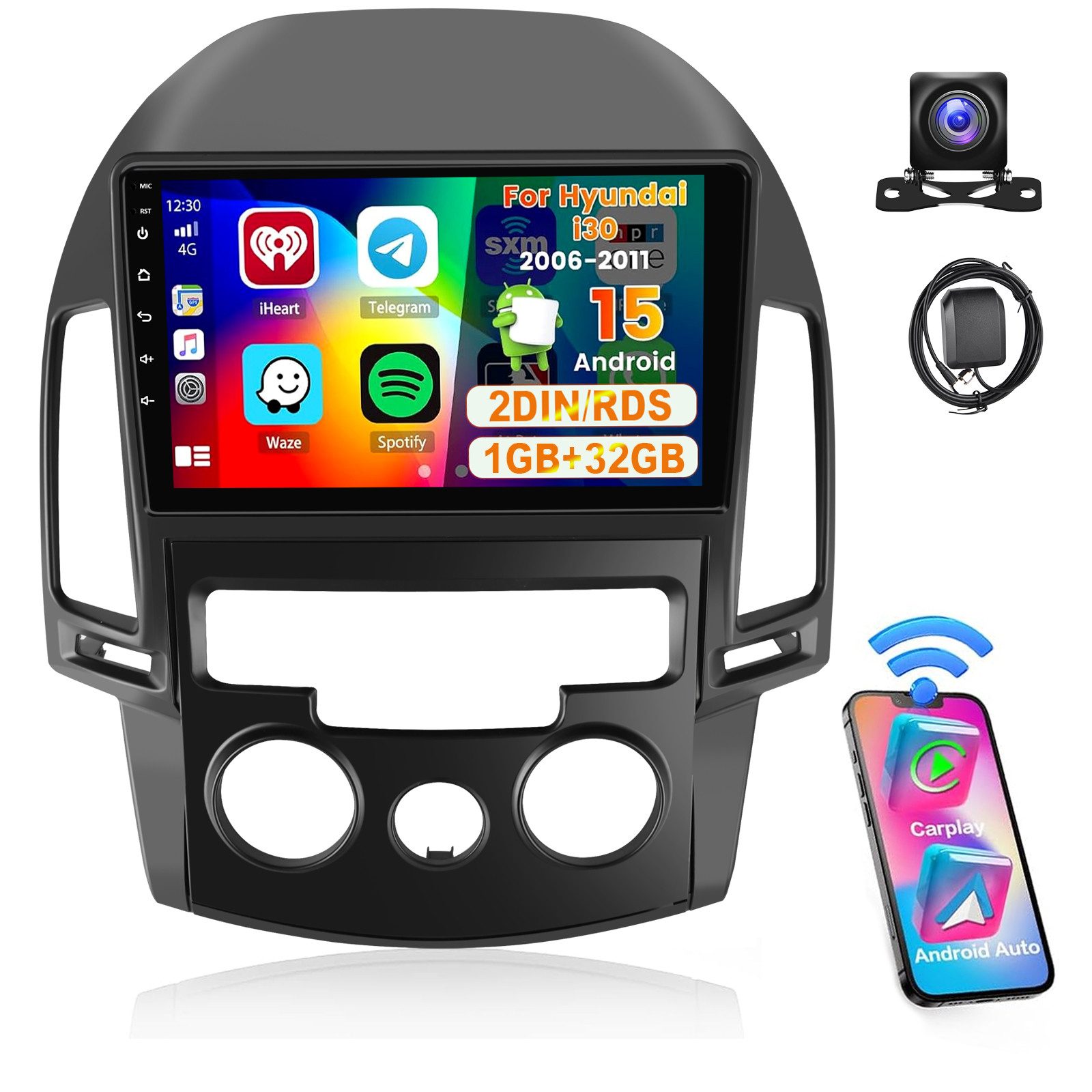 ESSGOO DAB+ 64G Für Hyundai i30 MK1 FD 2006-11 Android 15 Carplay GPS Navi Autoradio (DAB+ (optional), 2+64GB(optional), AM, FM, RDS, Wireless Apple Carplay & Android Auto,2 DIN,WiFi)