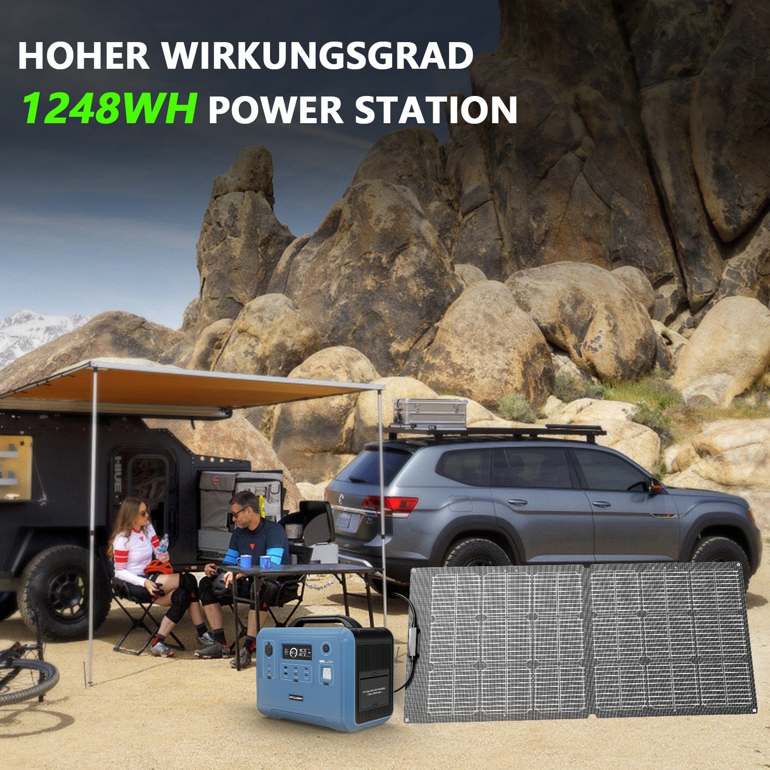 1248WH Solartasche Solarmodul Powerbank+100W Faltbares Solaranlage FULLSENT, Solarpanel 1200W CITYSPORTS 100/200W+Powerbank