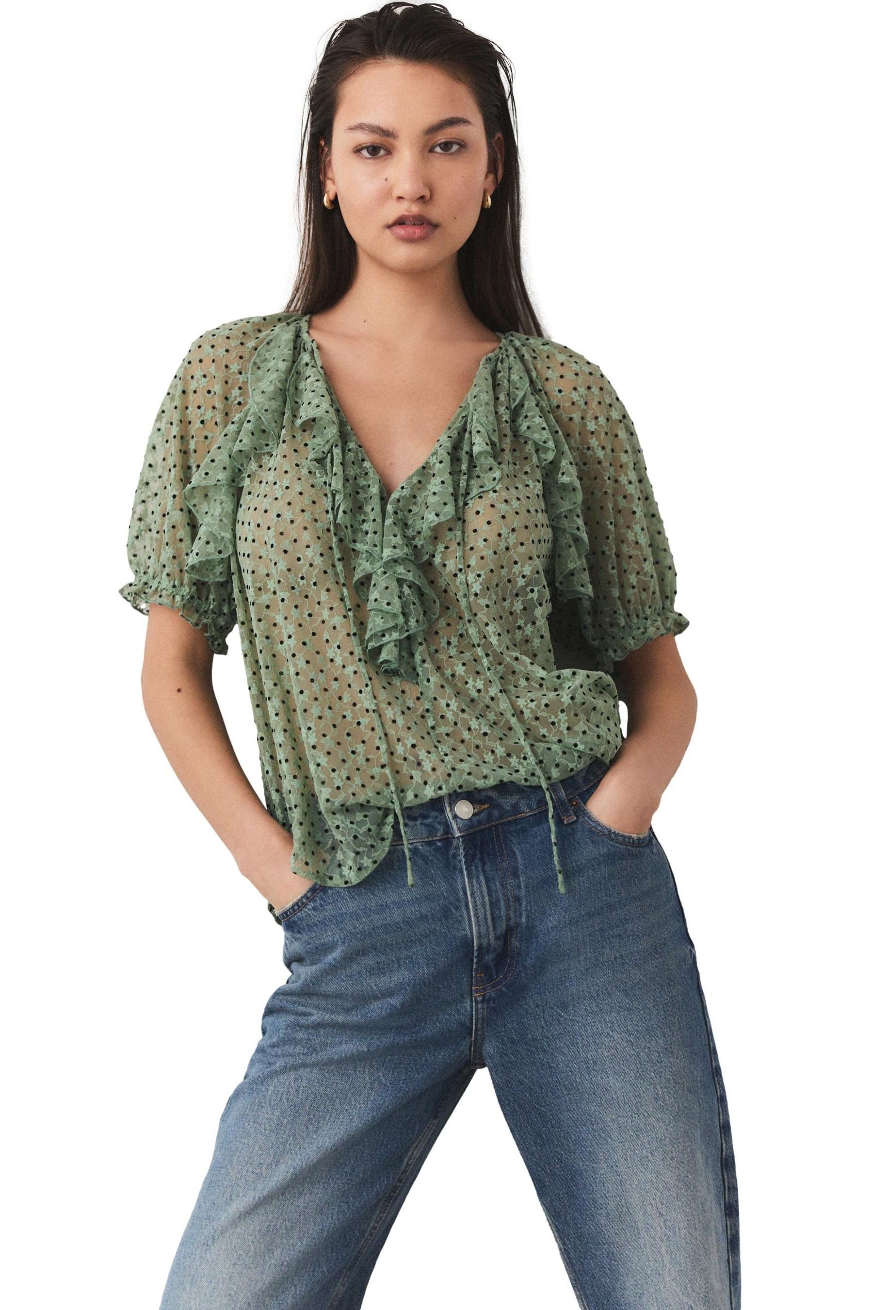 Next Kurzarmbluse Rüschenbluse aus Mesh mit kurzen Ärmeln (1-tlg) günstig online kaufen