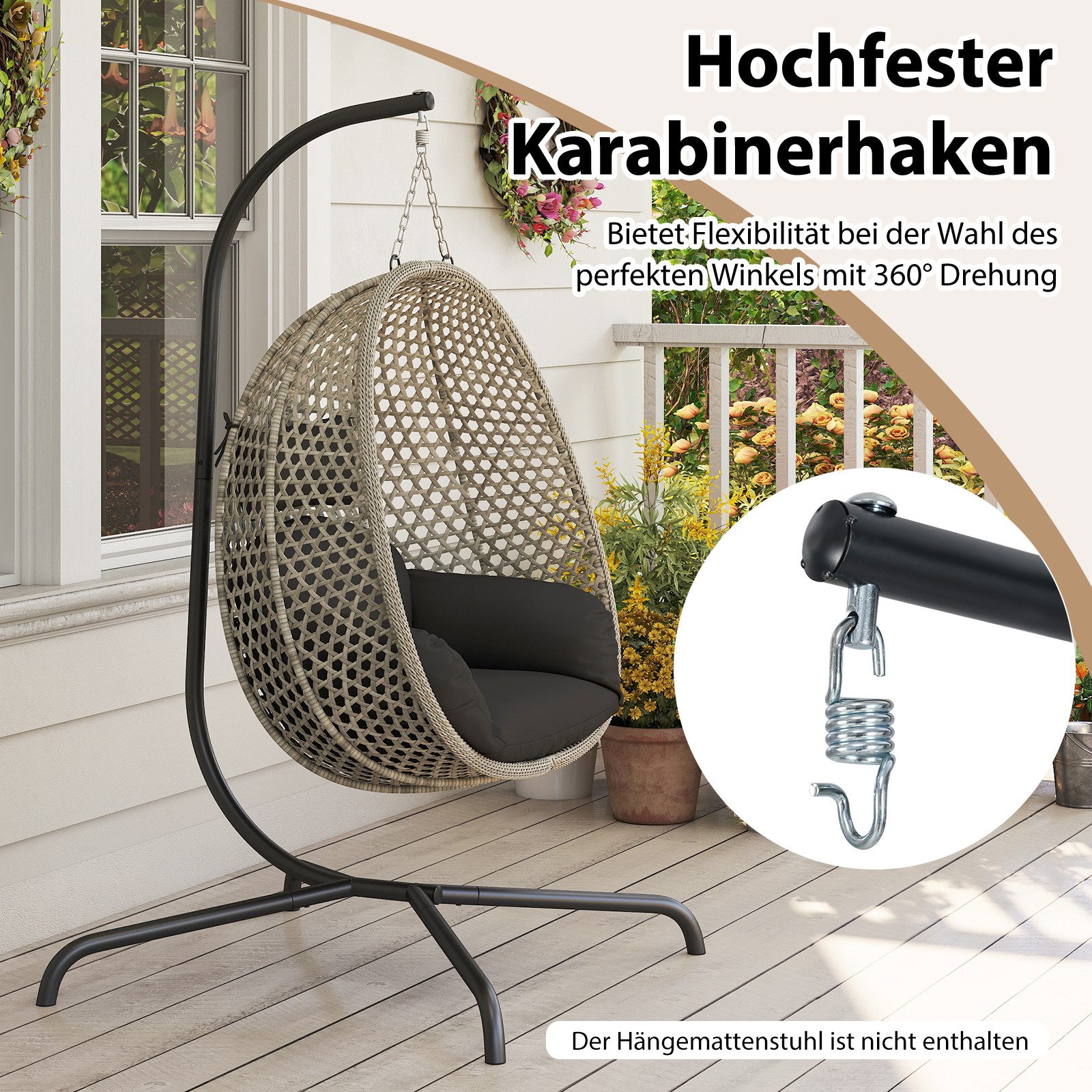 COSTWAY Hängestuhl (1 St), Hängesesselgestell Metall bis 180 kg belastbar