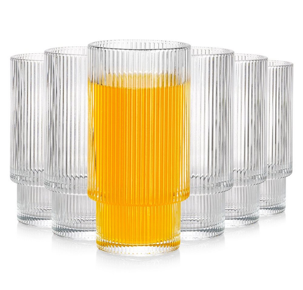 Vilde Gläser-Set Gläser Set 320ml Hohe Trinkgläser mit geriffelter Struktur, 6-tlg., Glas, spülmaschinengeeignet, geriffelt, 6 Stück