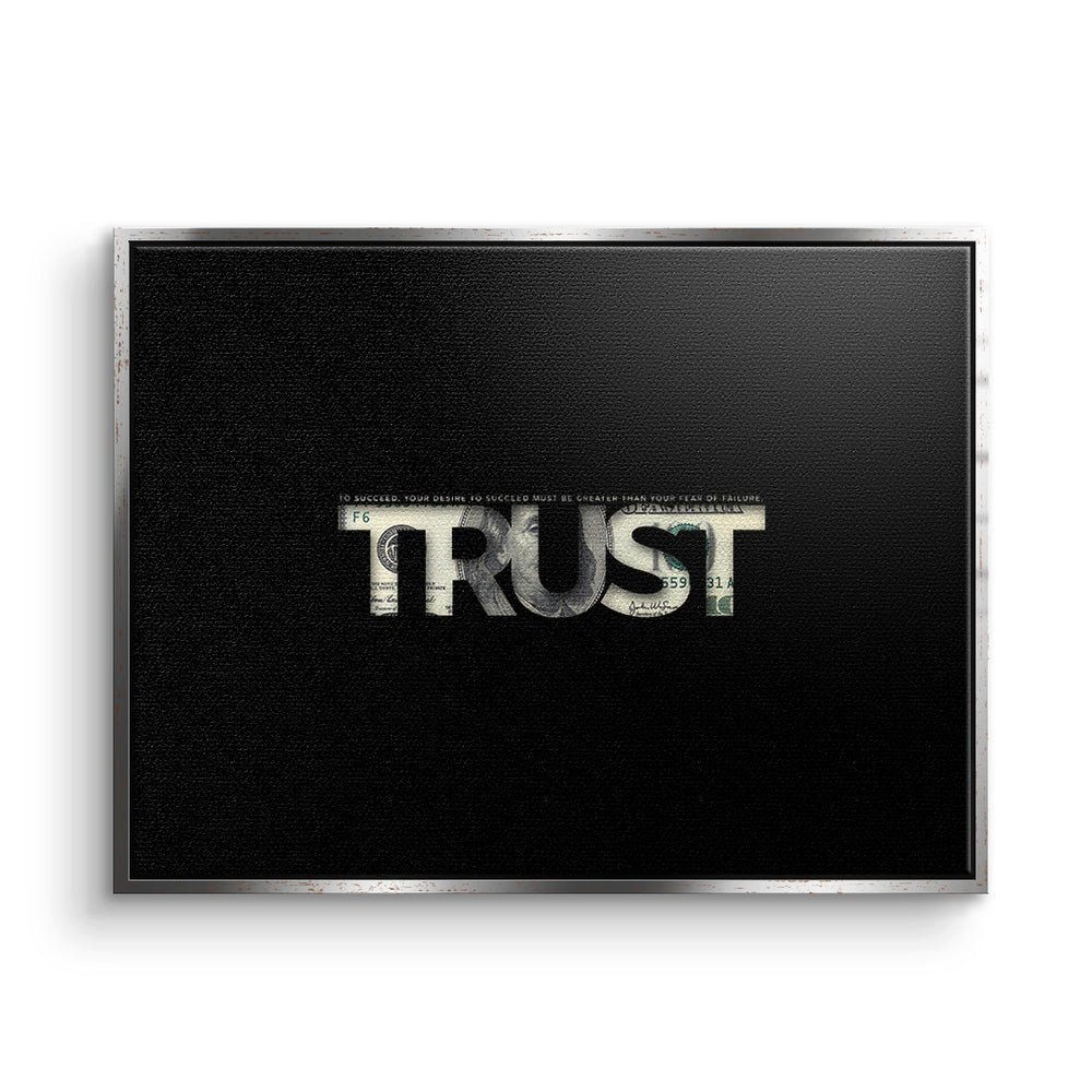 weißer DOTCOMCANVAS® premium Leinwandbild Zitat Rahmen Dollar Ra Geld mit Trust Motivation schwarz Leinwandbild,