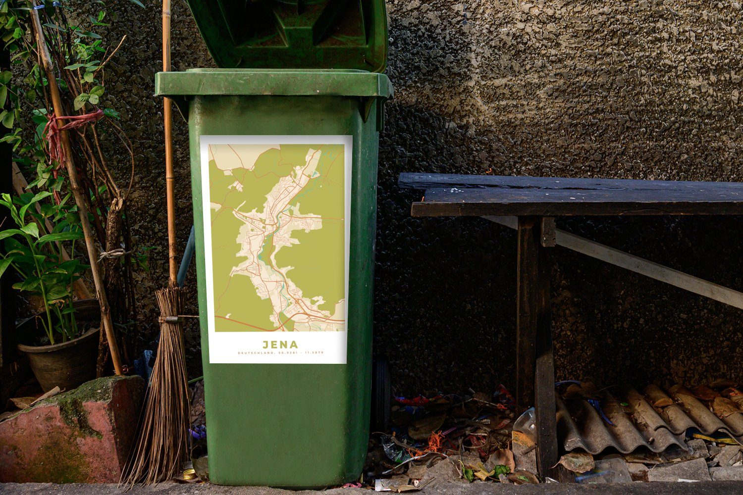 Abfalbehälter (1 Vintage Mülleimer-aufkleber, Sticker, Karte Karte - Container, MuchoWow Wandsticker Stadtplan - St), Mülltonne, - Jena -