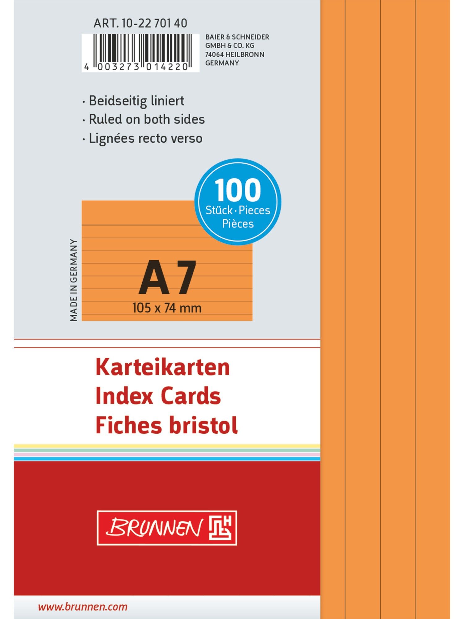 Baier Kindersitz Karteikarten Karteikarten A7 liniert orange 100 Stück