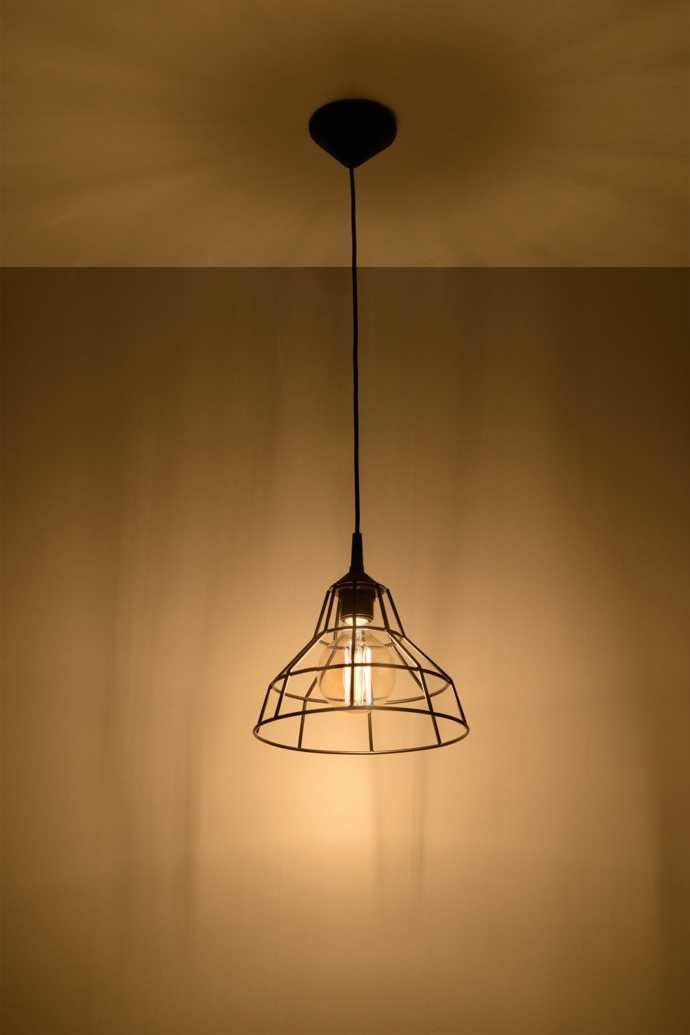 Licht-Erlebnisse Pendelleuchte ASAMA, ohne Leuchtmittel, Hängelampe Schwarz Metall Frame Design Kunstvoll Esszimmer Wohnzimmer