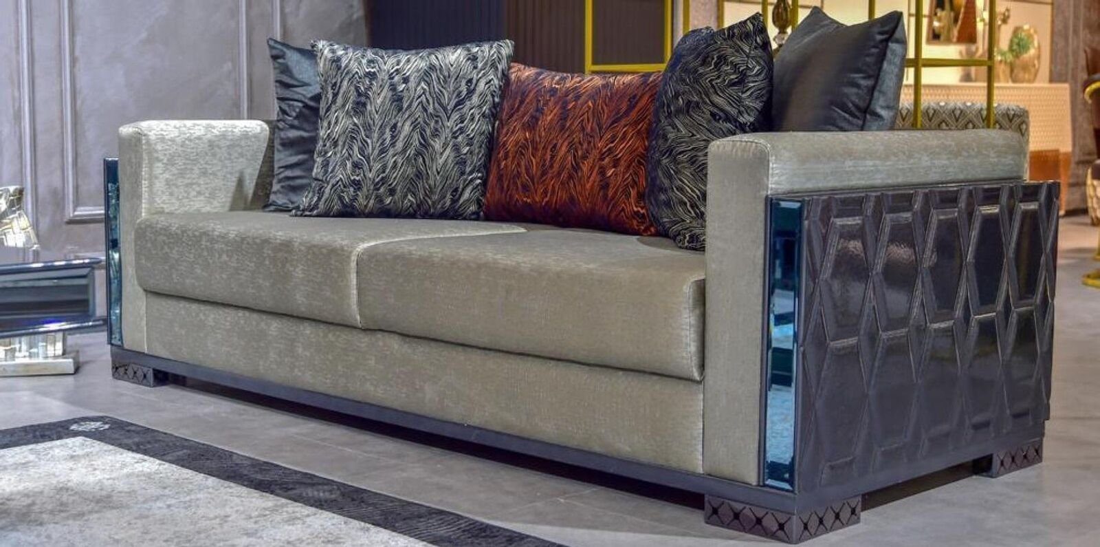 JVmoebel 3-Sitzer Dreisitzer Luxus Sofa 3 Sitz Sofas Sitz Design braun Metall mit Textil