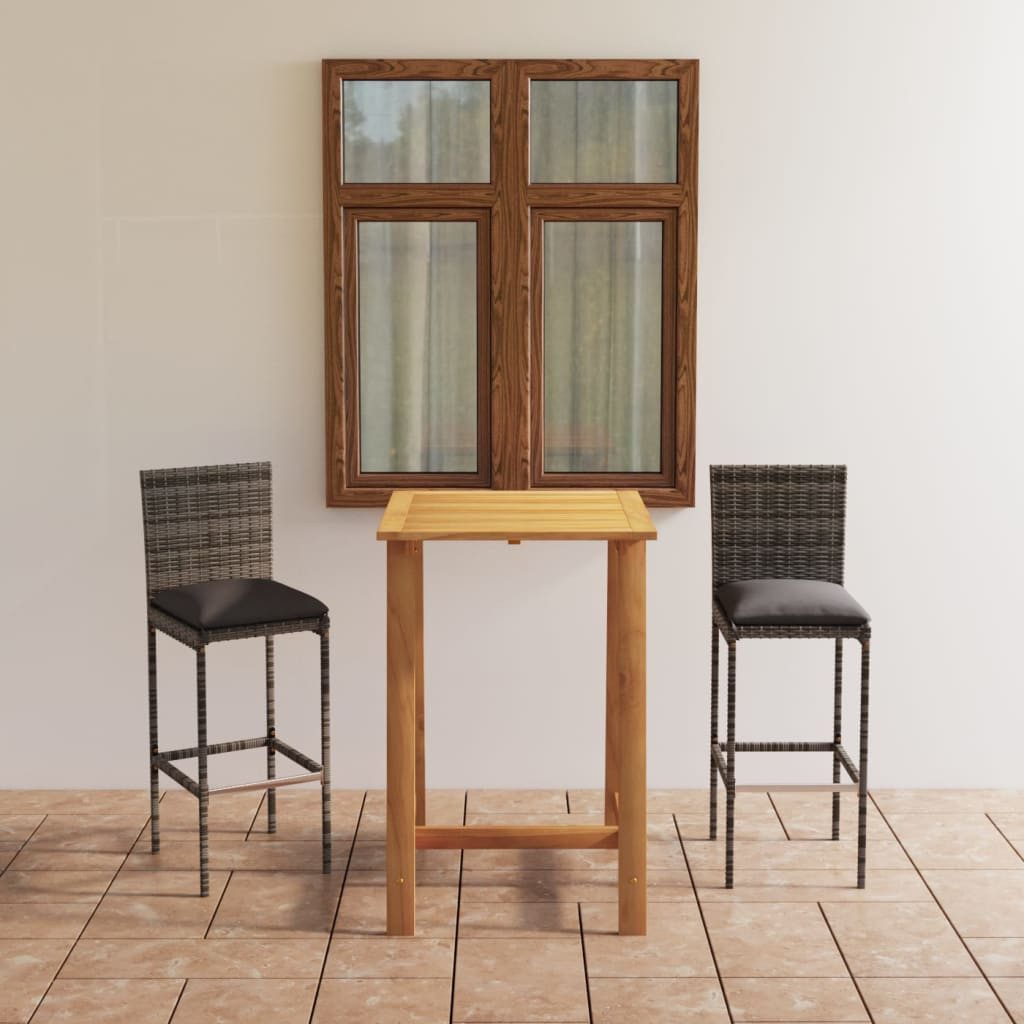 furnicato Gartenbar-Set 3-tlg. mit Kissen Grau, (1-tlg), Wetterbeständige Sitzgruppe aus Echtholz mit waschbaren Sitzkissen