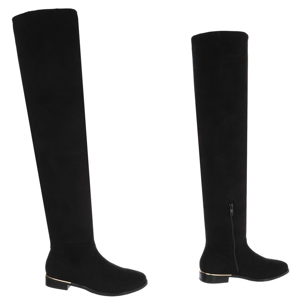 Ital-Design Elegante Overknee-Stiefel aus weichem Material für Damen Stiefel (90727009) Blockabsatz Overknees in Schwarz – Bild 4 von 5