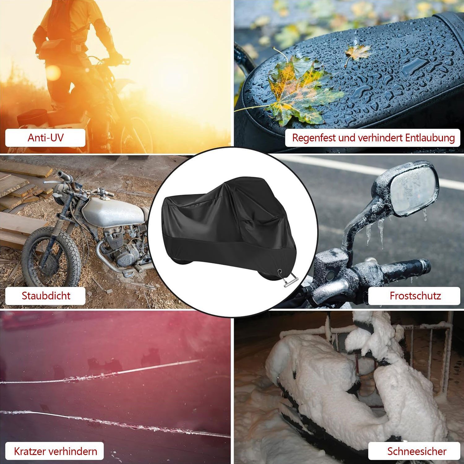 MODFU Fahrradschutzhülle Motorradabdeckung Fahrradgarage Plane Wasserdicht UV-beständig (aus Polyester mit Verriegelungsloch und verstellbarem Gummiband, 1-St., 245x105x125 cm Fahrrad Garage Schutzhülle Abdeckplane Fahrradplane), Wetterfest Winterfest Regenschutz Schutzbezug für Motorrad Fahrrad