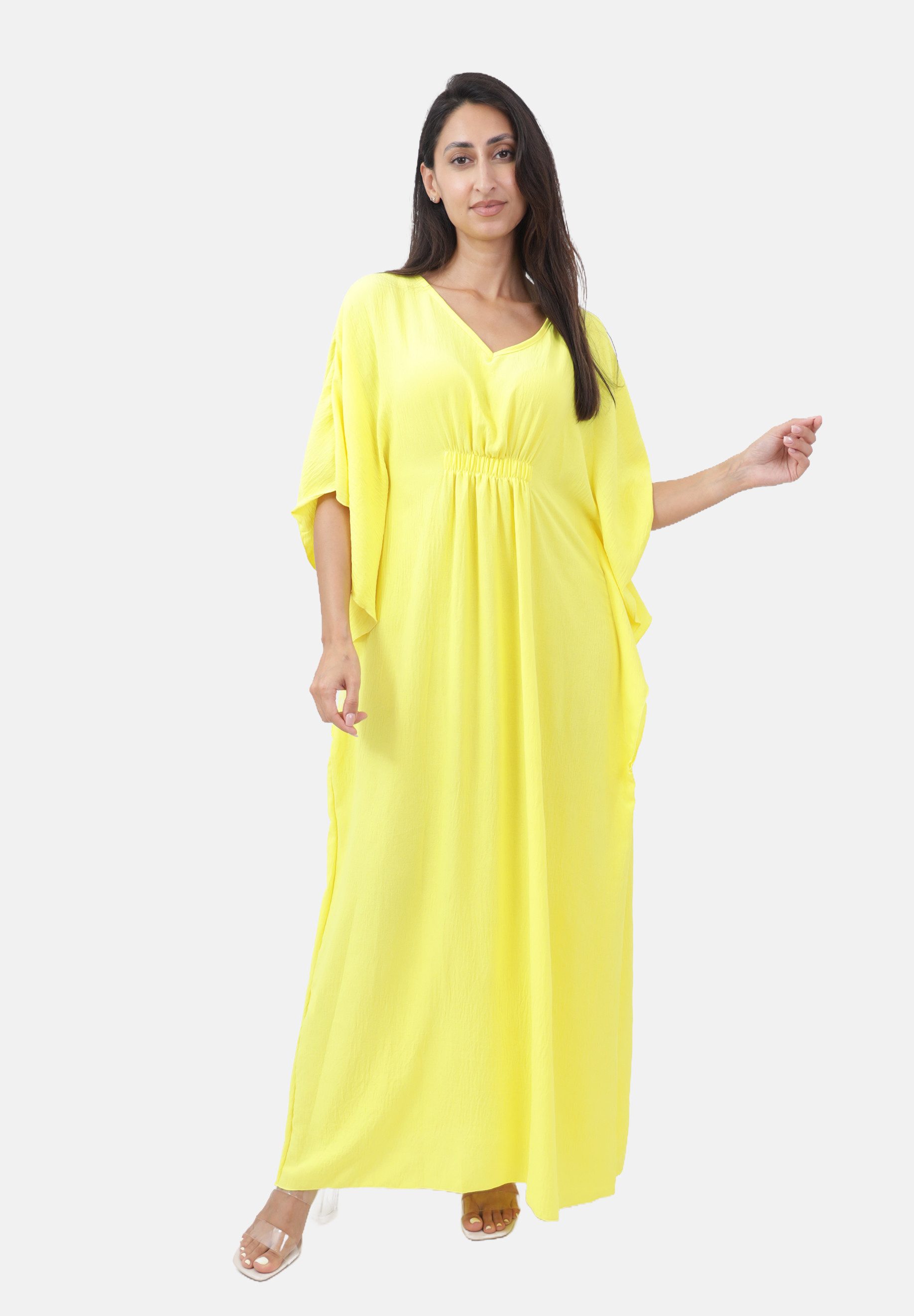 Elara Maxikleid – One Size Kaftankleid mit V-Ausschnitt und Taillenraffung (1-tlg)