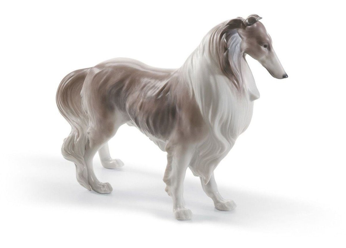 25 Schäferhund Skulptur x Padrino Shetland Handbemalte Dekofigur Figur Porzellan Weiß / Hangefertigte Braun - & H. cm Casa Deko Casa 19 Luxus Padrino