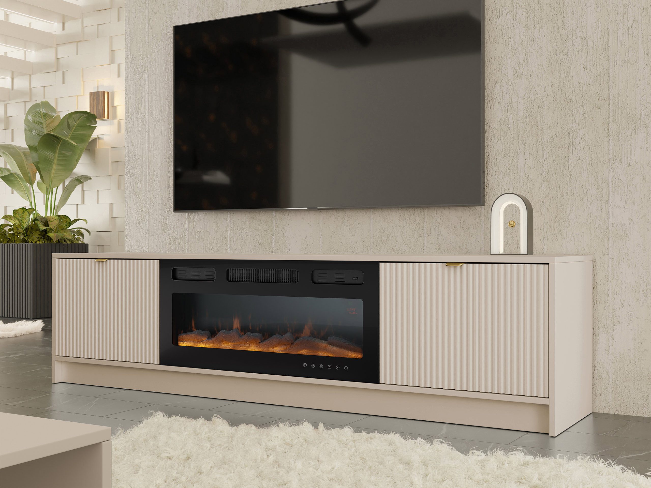 MIRJAN24 TV-Schrank Tireno mit Kamin (mit zwei Drehtüren) Realistische LED- günstig online kaufen