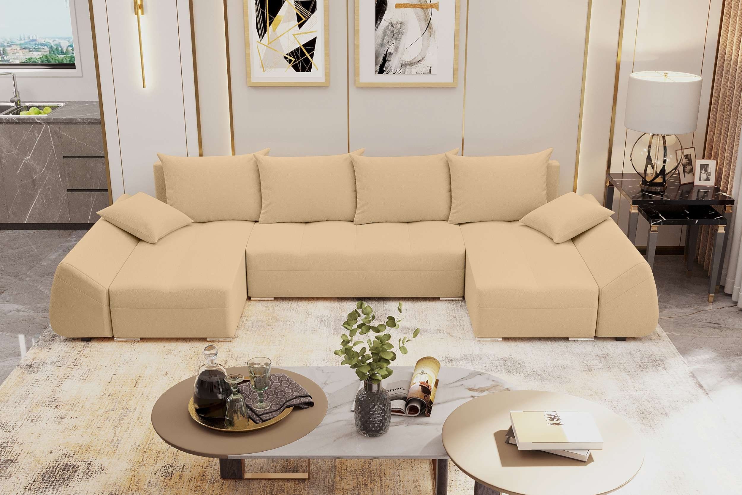 mit mit Stylefy U-Form, Wohnlandschaft Sitzkomfort, Sofa, Eckcouch, Bettfunktion, Design Modern Madeira, Bettkasten,