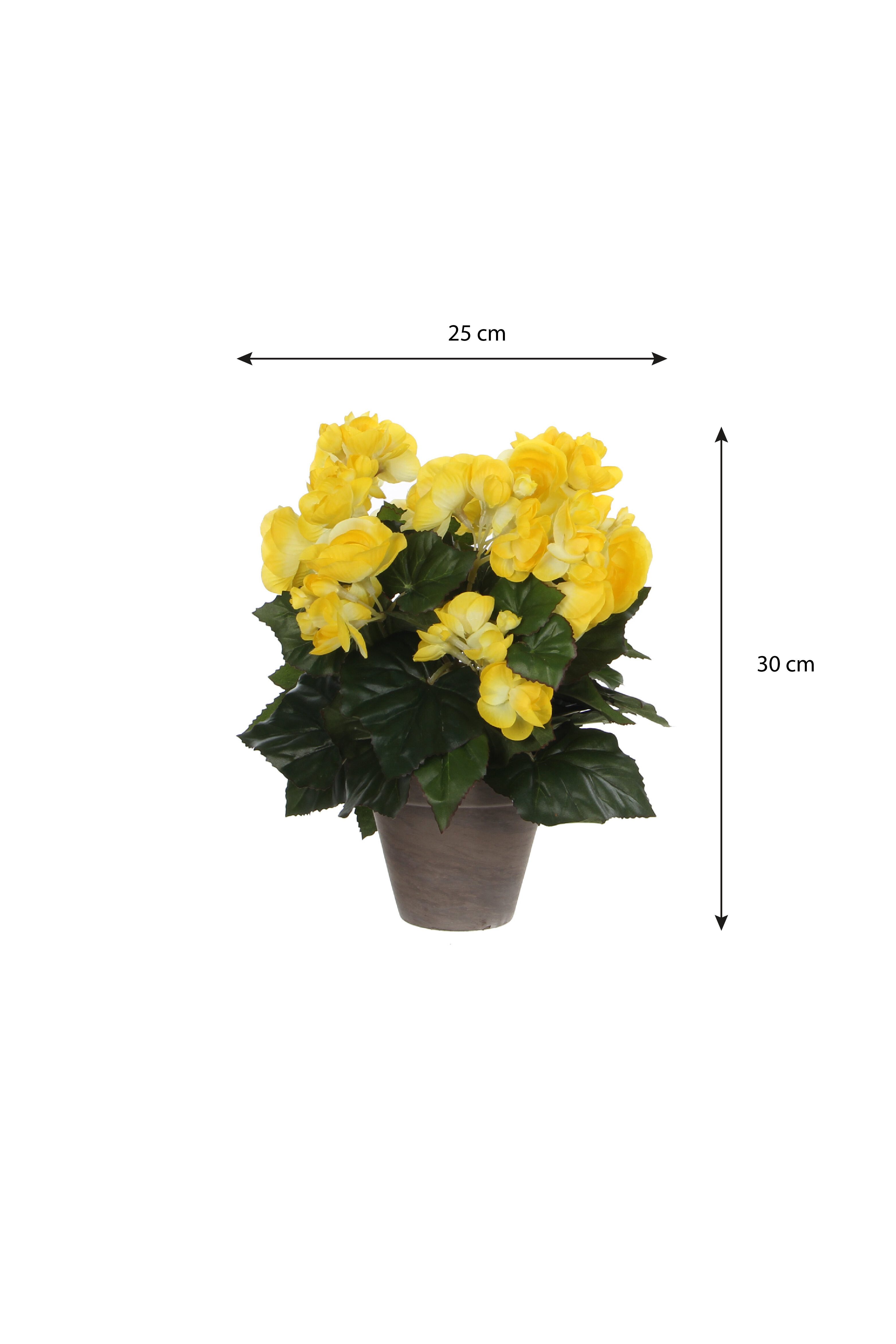 Kunstpflanze Mica Decorations Begonia gelb in Topf Stan grau d11,5cm - h30xd25cm, Mica Decorations, Höhe 30 cm