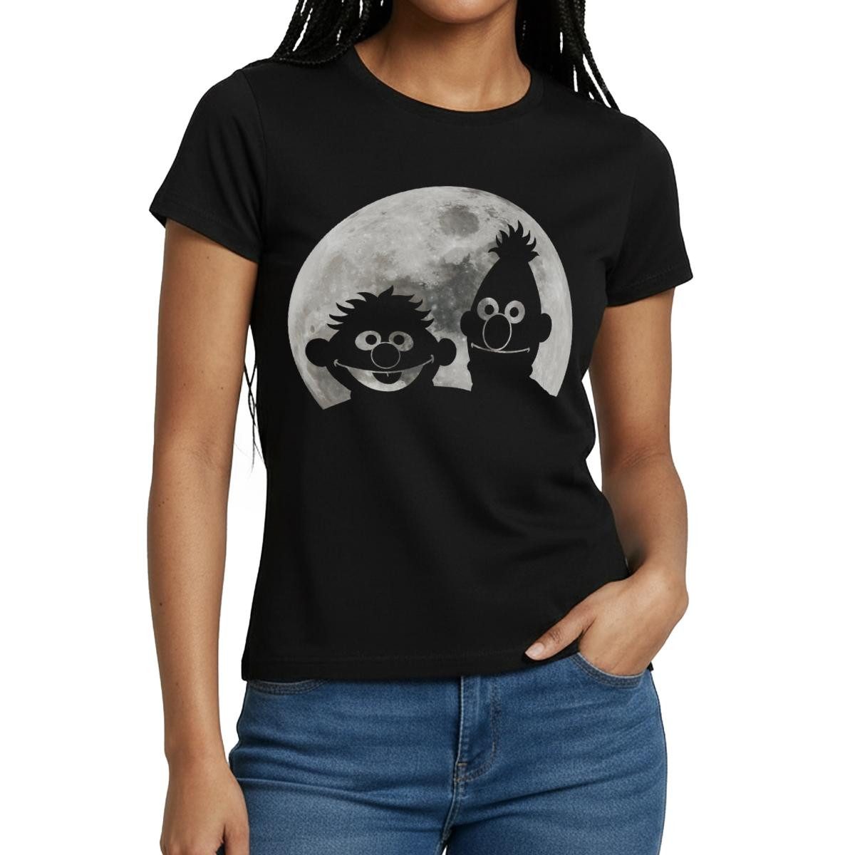 Spreadshirt T-Shirt Sesamstraße Ernie & Bert Bei Mondschein Frauen T-Shirt (1-tlg)