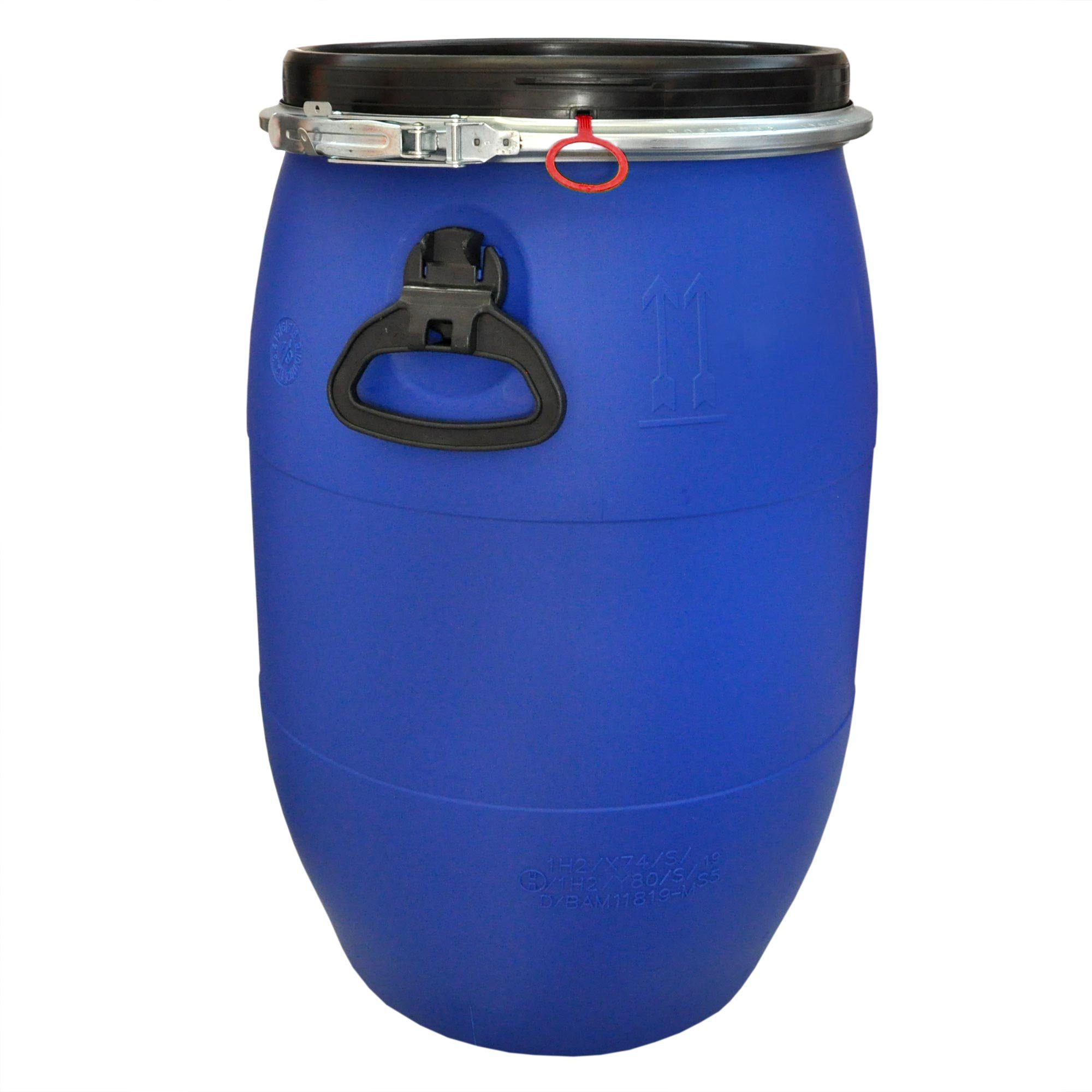 Plasteo Regentonne Set: 2 x 60 Liter Deckelfass Weithalsfass mit Spannverschluss, 60 l