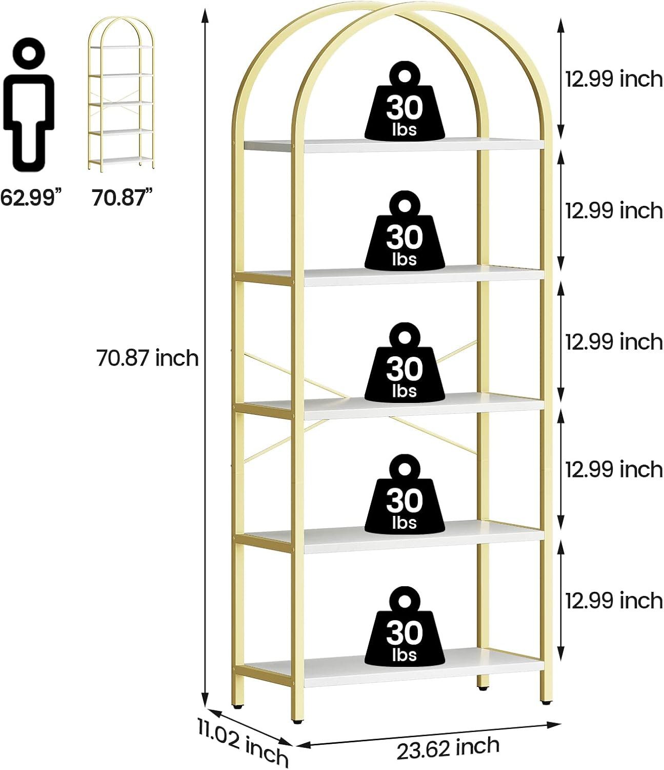 GarveeMore Bücherregal Standregal mit 5 Ebenen,gewölbt Display Racks,180x60 günstig online kaufen