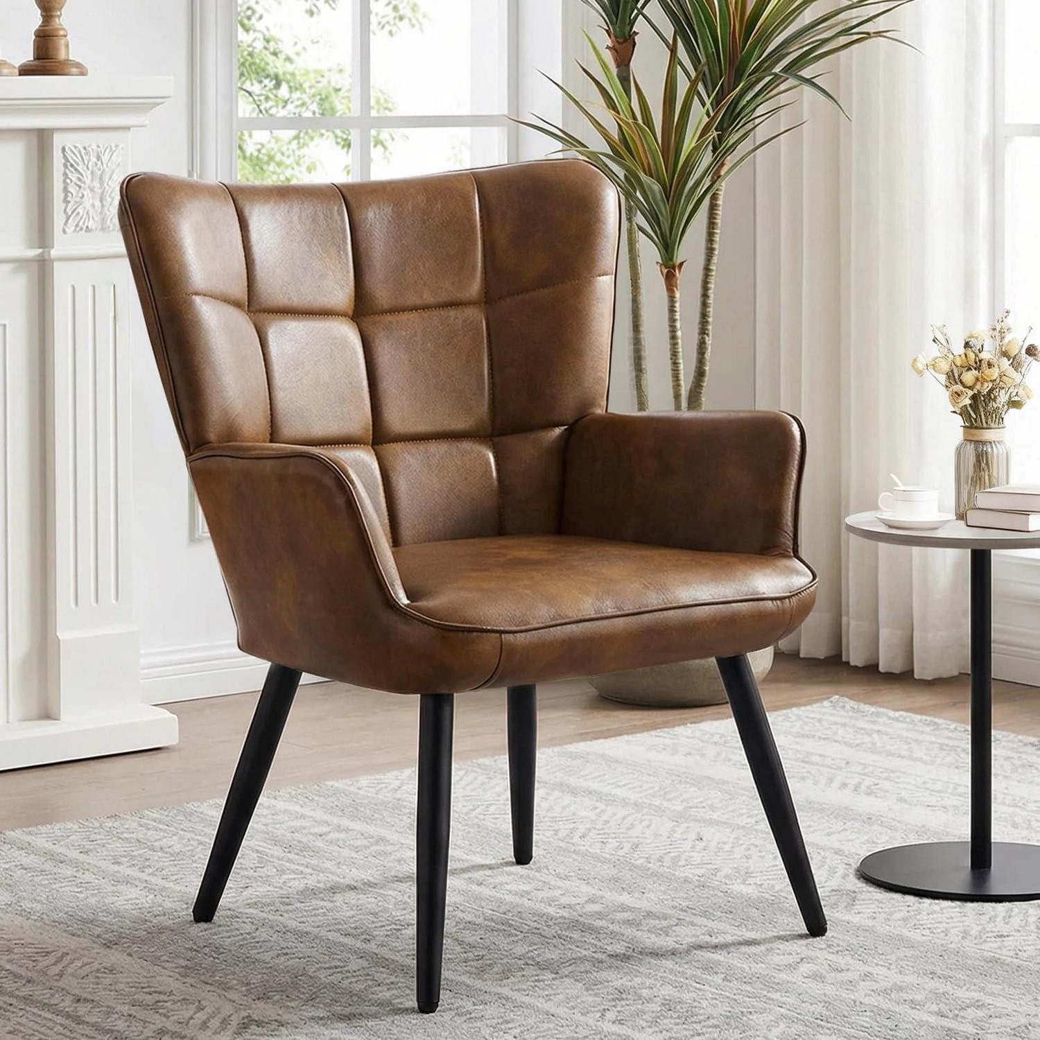 LuxusKollektion Ohrensessel Ohrensessel Skandinavisch PU Kunstleder Wohnzimmer Braun 1 Stück